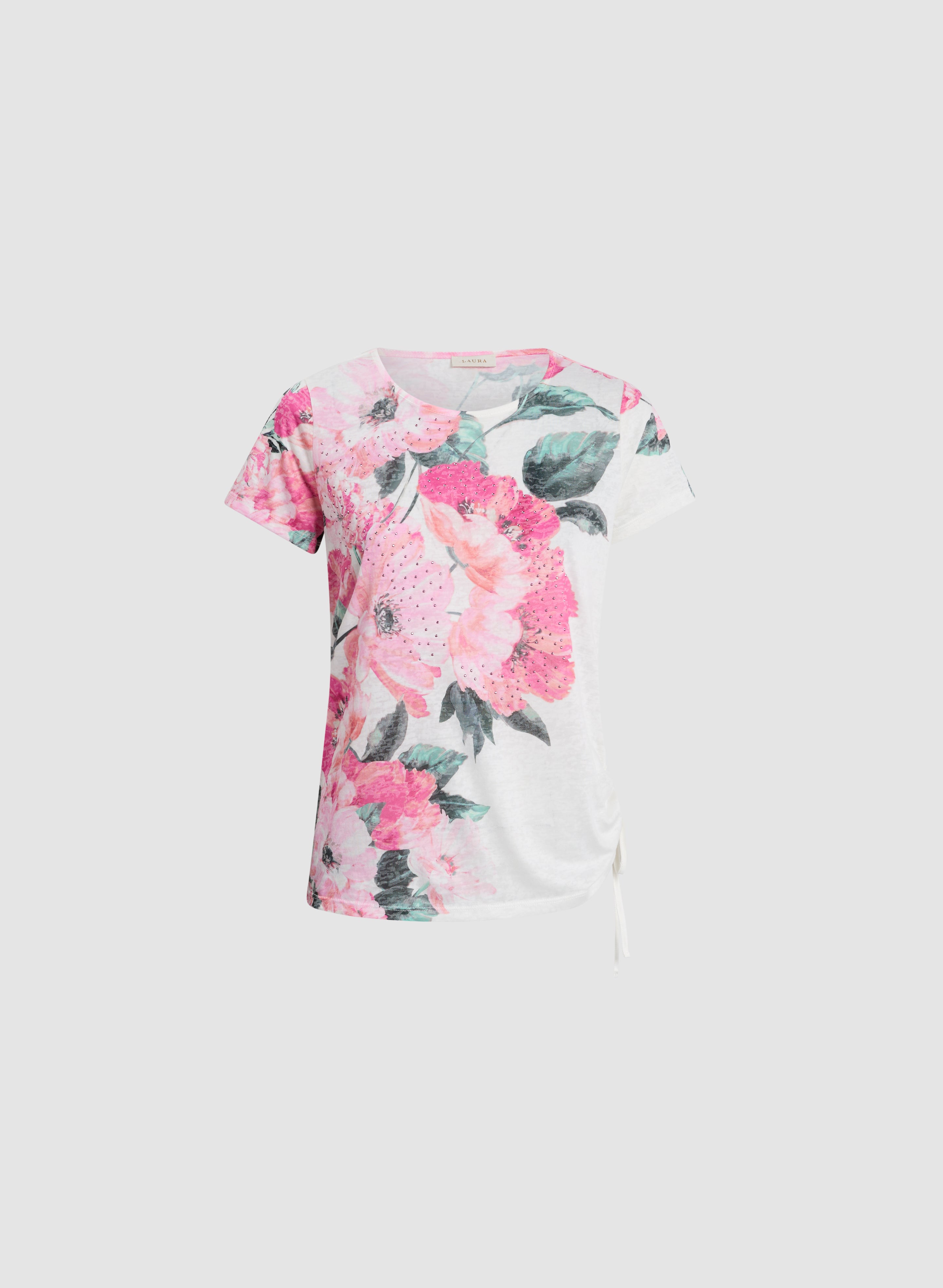 Floral Print Drawstring T-Shirt for Women - Casual Summer Blouse with Adjustable Waist - Perfect for Beach, Vacation & Outdoor Activities