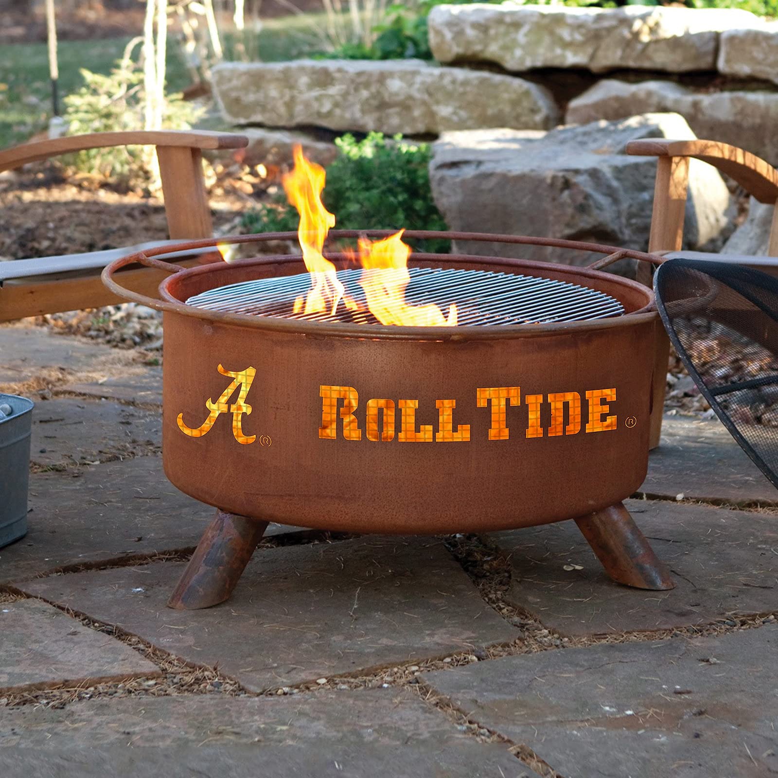 Patina Products F410 Alabama Steel Outdoor Fire Pit - 24 x 24 x 11 Inch Rustic Fire Bowl - Natural Rust Patina Finish for Backyard, Patio, and Camping Gatherings