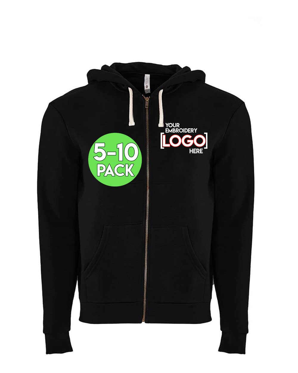 Custom Logo Unisex Embroidered Hoodies 5-Pack or 10-Pack - Full-Zip Next Level Sweatshirts for Team Uniforms, Corporate Gifts & Streetwear Fashion