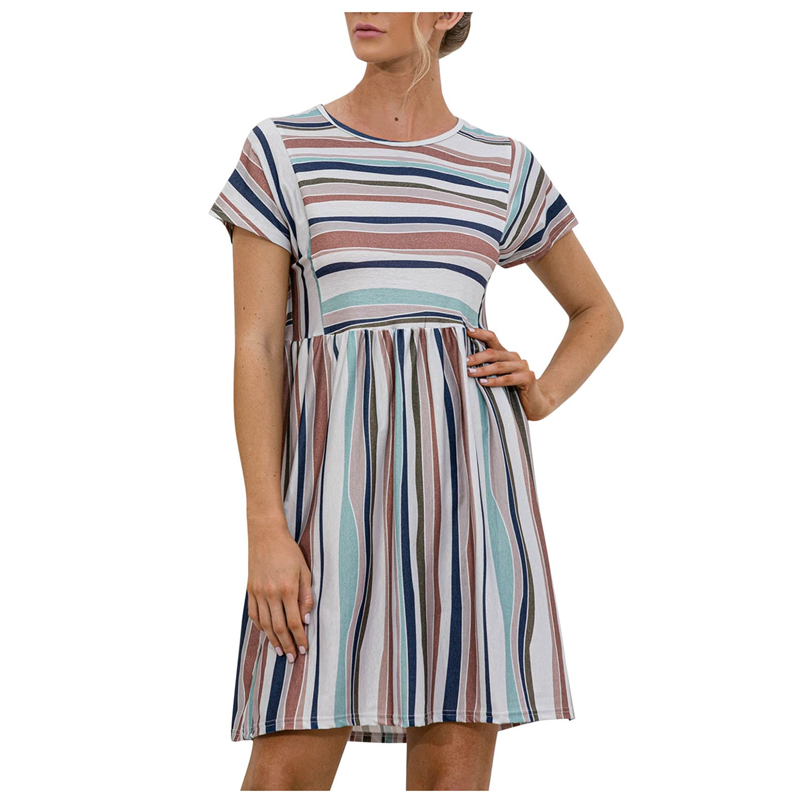 Women's Striped T-Shirt Dress with Pockets - Casual Button Down O-Neck Maxi Dress for Summer | Perfect for Beach, Vacation & Everyday Wear