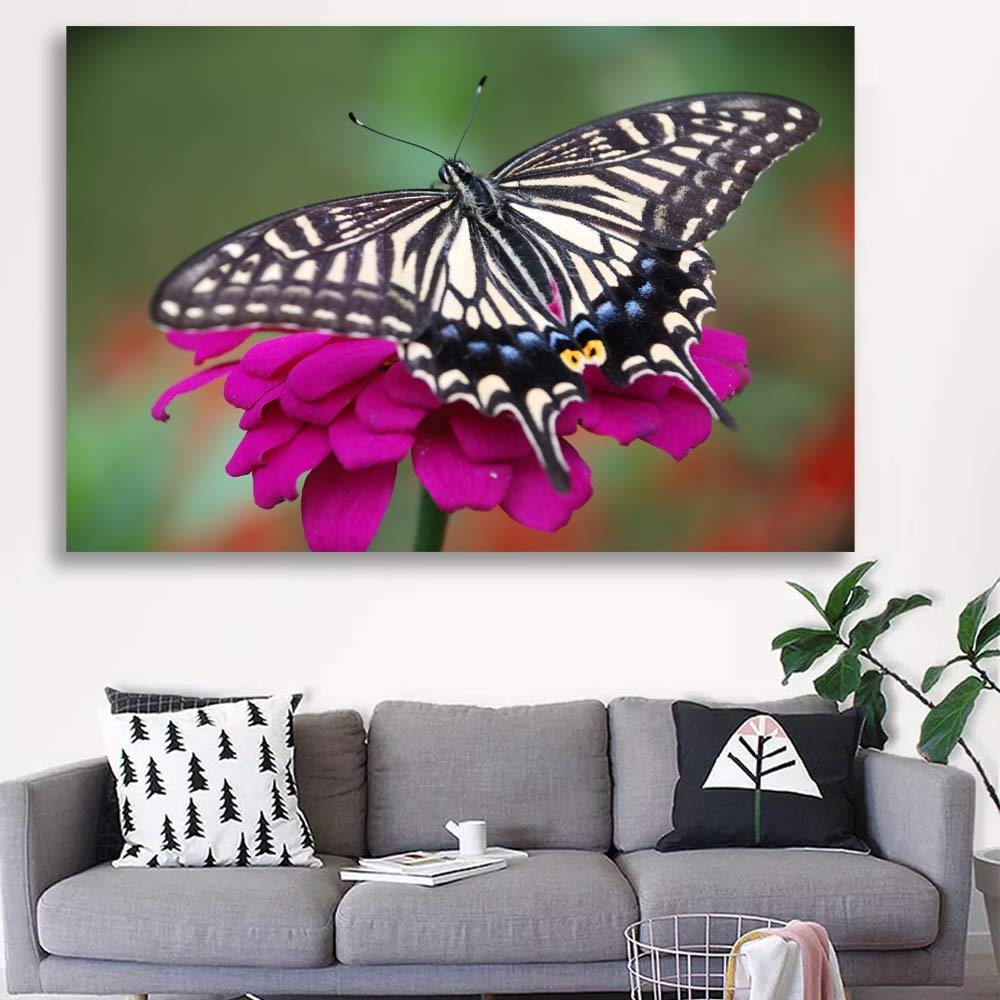 Beautiful Butterfly Giclee Canvas Wall Art - 16x24 Inches Handmade Painting for Bedroom, Living Room, Home & Office Decoration