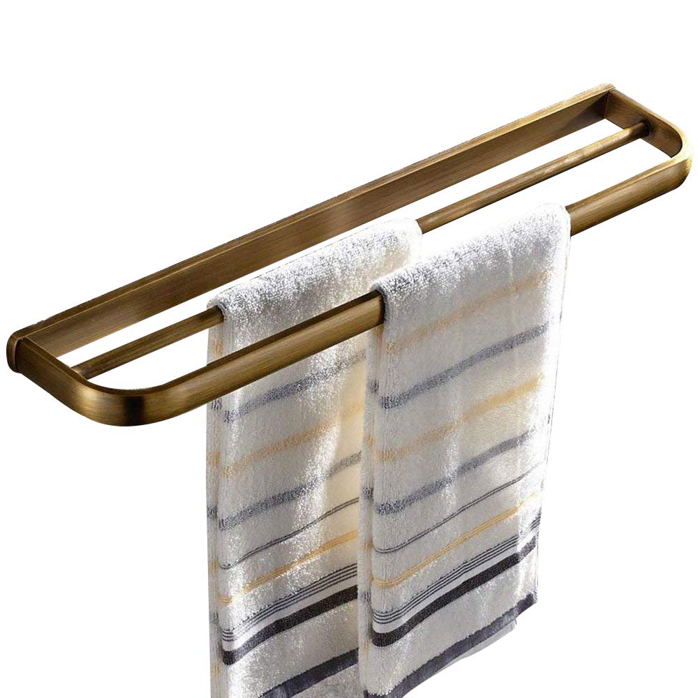Vintage Brass Double Towel Bar - 24 Inch Antique Brass Wall Mounted Bath Towel Rail Holder - Bathroom Towel Rack for Spa, Hotel & Luxury Home Decor