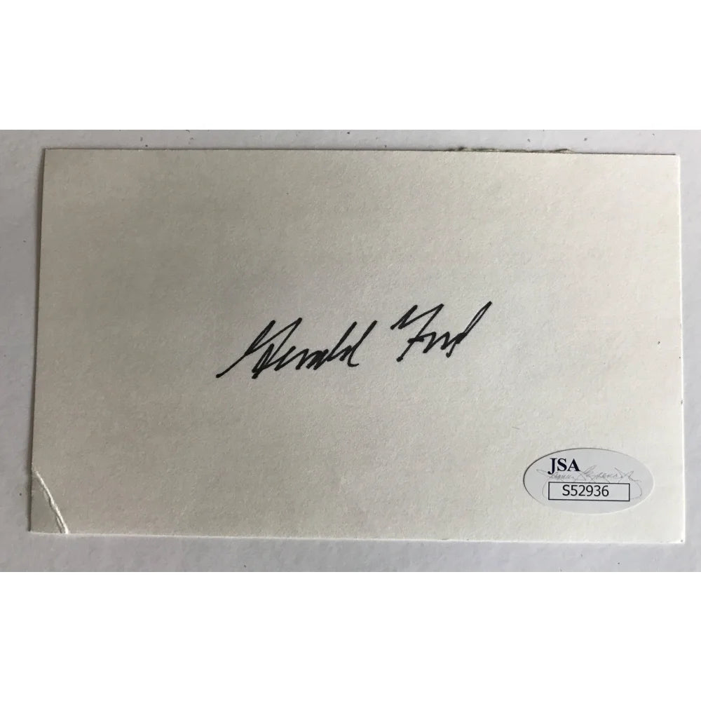 Gerald Ford Signed Index Card with JSA COA - Authentic Cut Autograph of President & Michigan Wolverine - Perfect for Collectors, History Enthusiasts, and Memorabilia Displays