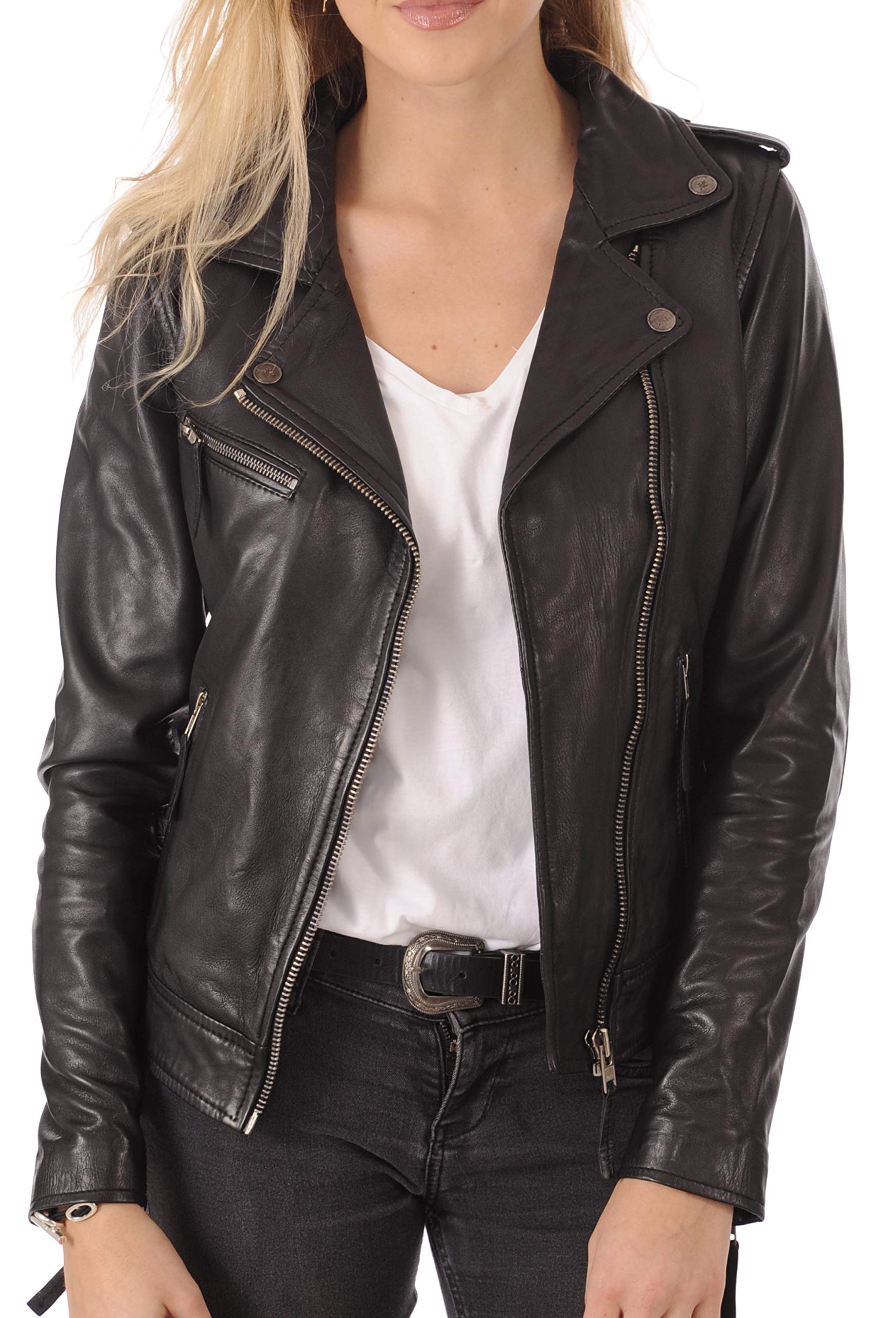 KYZER KRAFT Women's Genuine Lambskin Leather Bomber Jacket - Stylish Motorcycle Biker Jacket for Women - Perfect for Riding, Casual Outfits & Night Out