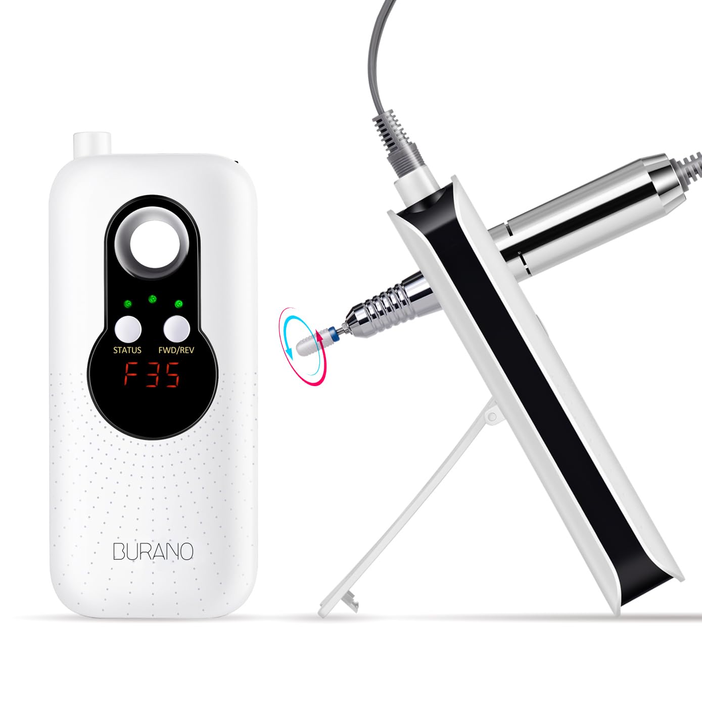 BURANO Rechargeable 35000RPM Electric Nail Drill - Professional Cordless Nail File with 10-Hour Battery Life for Acrylic Nails & Gel Polish - Portable Manicure Pedicure Kit for Salon & Home Use