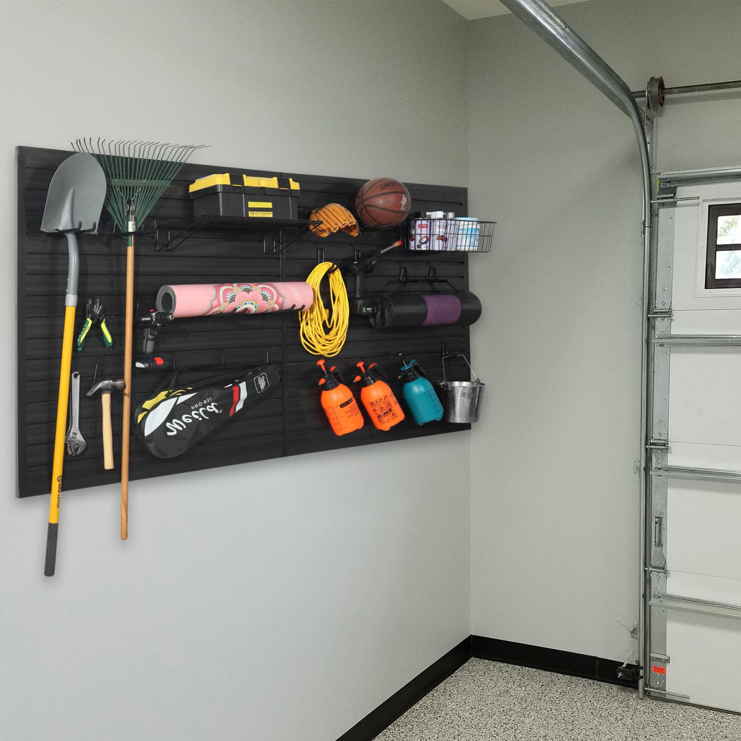 Heavy Duty PVC Slatwall Panel - 4 x 2 ft Black Garage Wall Organizer with Interlocking System | Wall Mounted Tool Storage Rack for Garage, Workshop, Retail Display & Home Organization