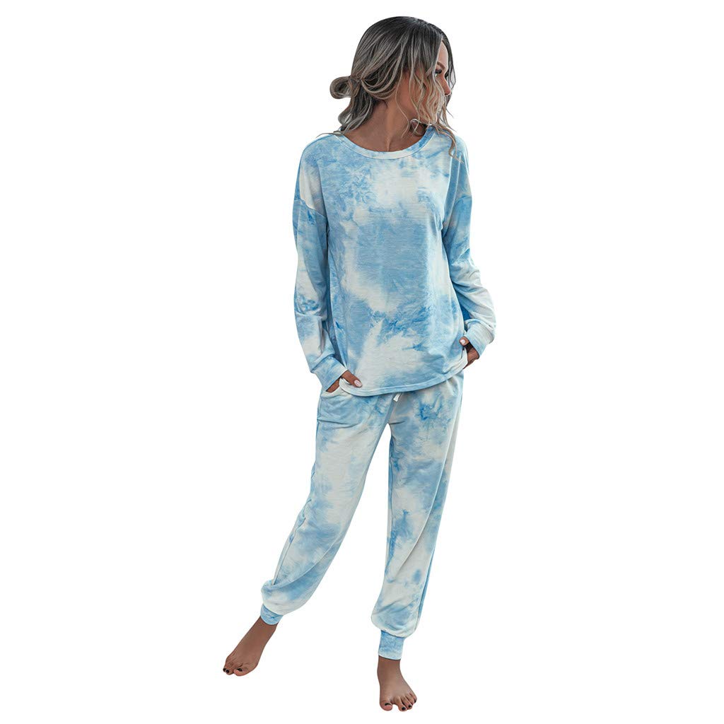 Women's Tie Dye Lounge Set - Long Sleeve Pullover & Jogger Sweatpants 2-Piece Outfit | Comfortable Loungewear for Yoga, Home Relaxation & Casual Wear