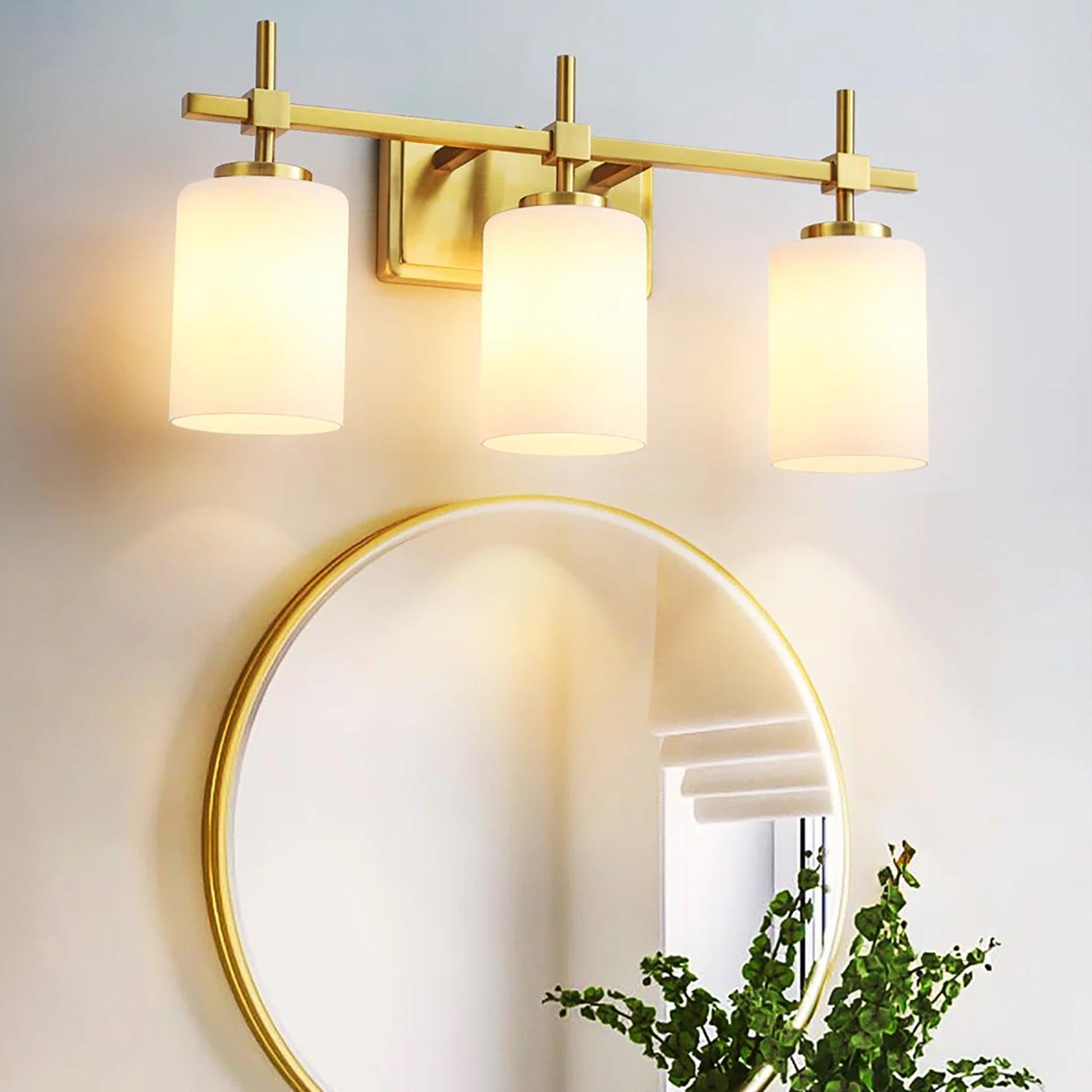 Jasper Gold Modern Frosted Glass 3-Light Bathroom Vanity Light Fixture - Perfect for Bathroom, Powder Room, and Dressing Area Lighting