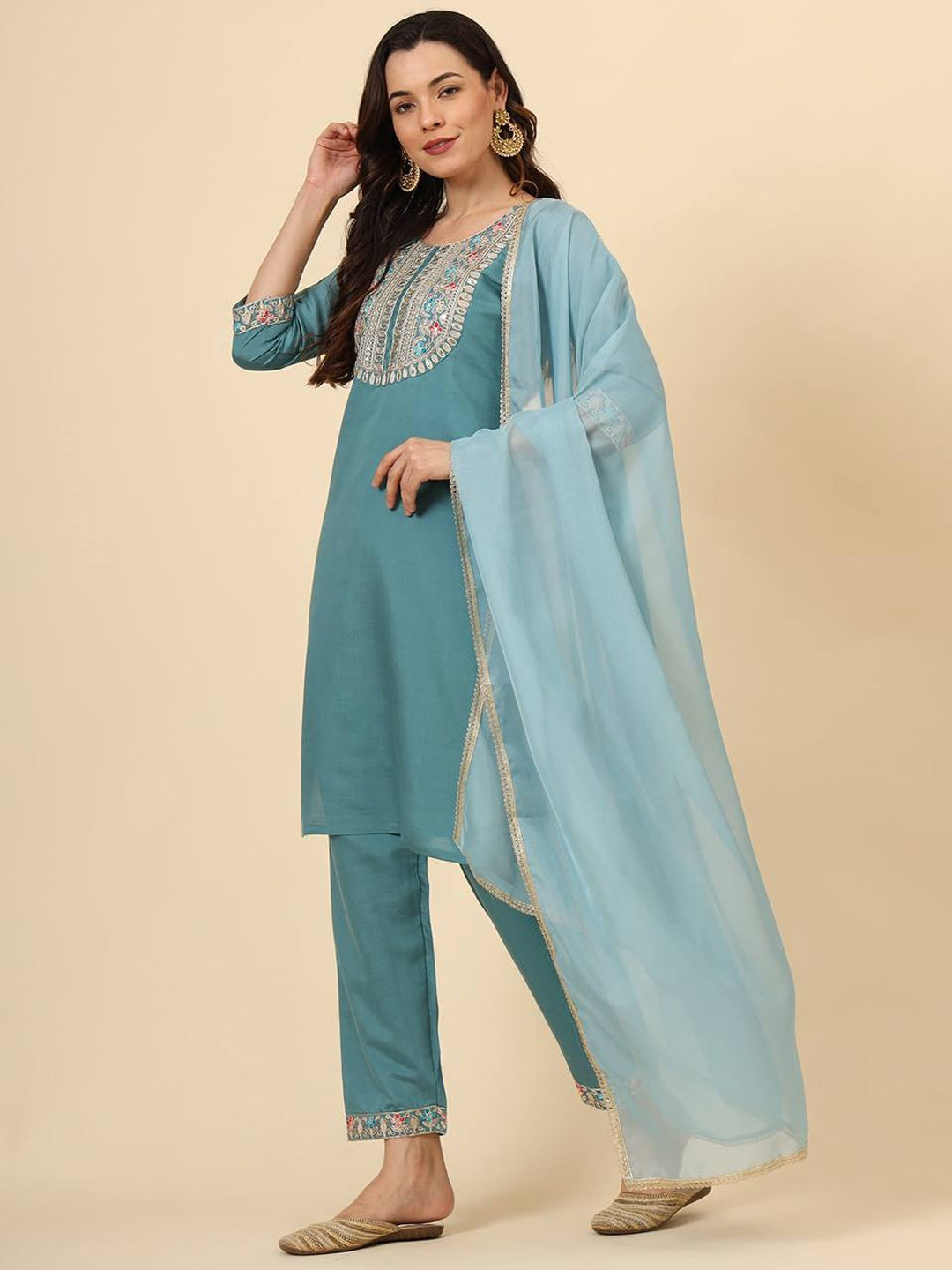 Stylish Aqua Blue Embroidered Pant Suit for Women - Trendy Designer Outfit for Parties, Weddings & Special Occasions