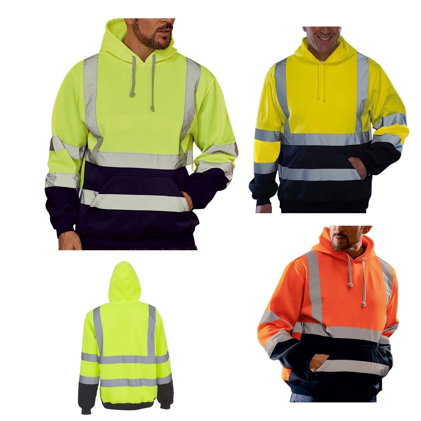 Men's Reflective Hooded Sweatshirt with Pockets - Waterproof Sports Pullover Jacket for Running, Cycling & Outdoor Activities