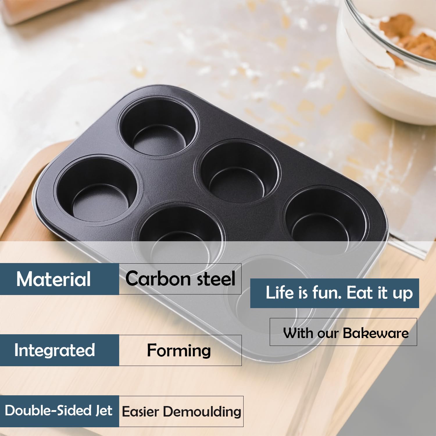 Kuber Industries 6-Slot Non-Stick Cupcake Pan | Premium Baking Muffin Tray for Perfect Cupcakes & Small Cakes (Black) - Ideal for Home Baking, Parties & Gift Giving