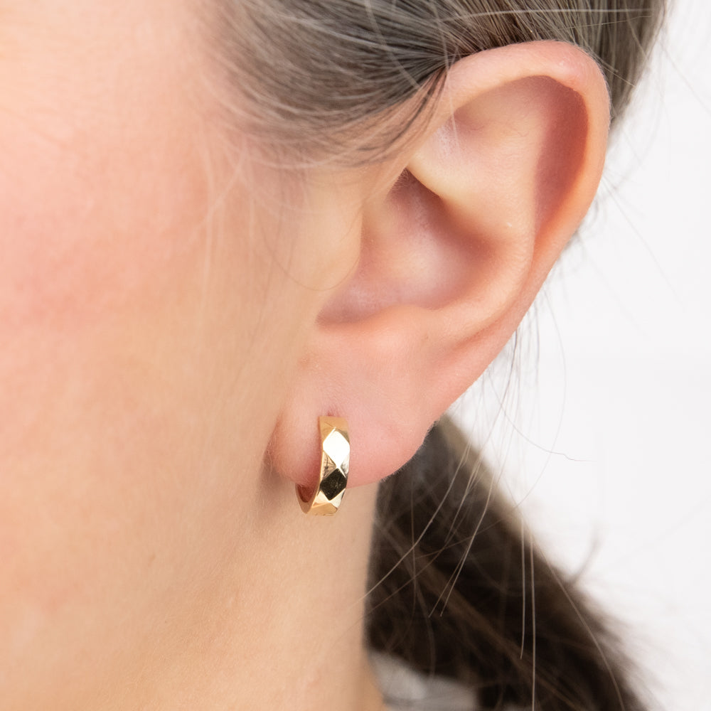 9ct Yellow Gold 13mm Faceted Small Hoop Earrings for Women - Elegant Everyday Jewelry for Work, Date Night & Special Occasions