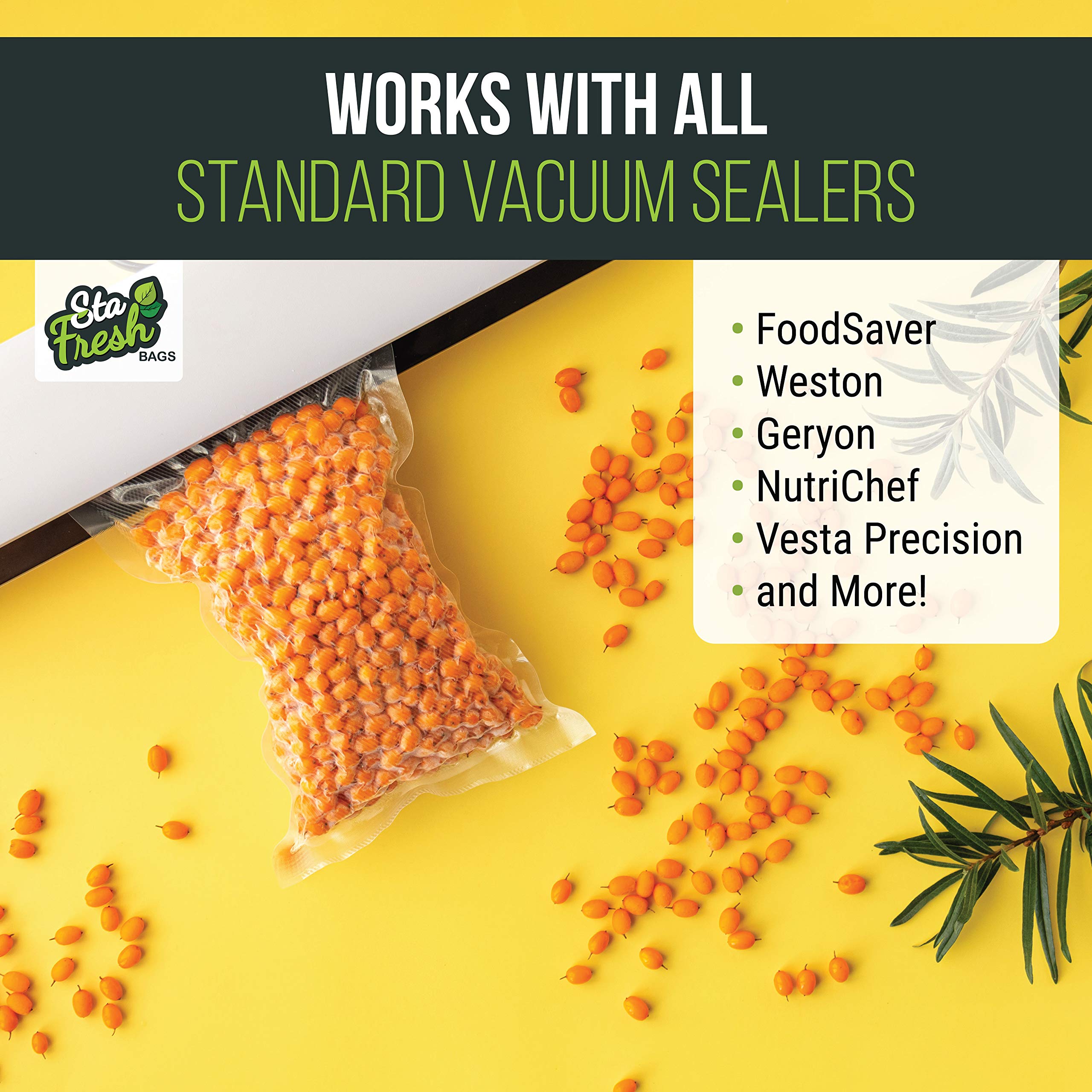 Premium Vacuum Sealer Bags 8x12 Inches - 100 Count Quart Size, 3.5mil Thick for Sous Vide Cooking, Freezer Storage & Bulk Food Preservation | Heavy Duty, BPA Free, USA Made | Perfect for Meal Prep, Vacuum Sealing Meat, Vegetables & Long-Term Food Storage