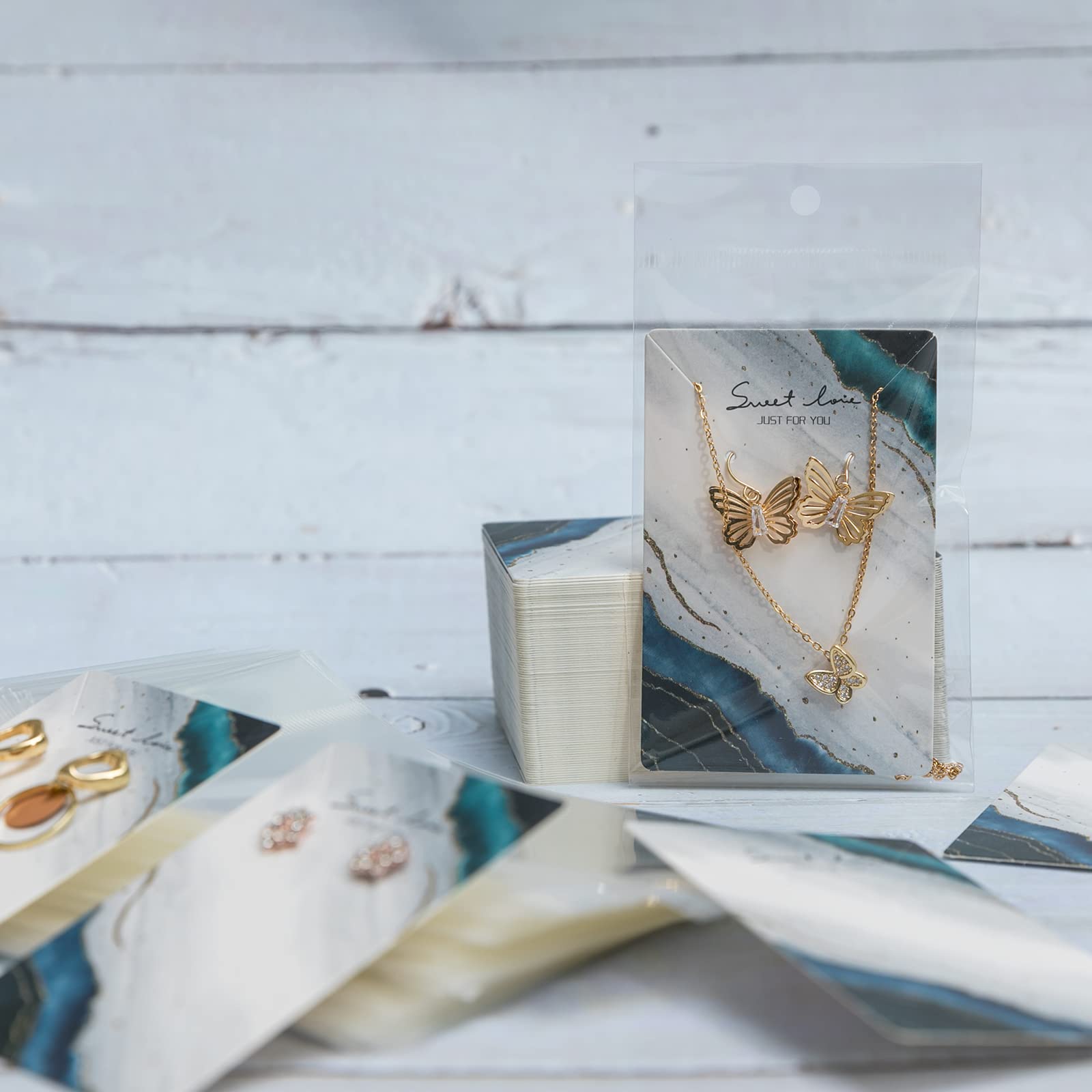 100-Pack Jewelry Display Cards with Bags - 3.5 x 2.4 Inch Necklace & Earring Packaging Holders - Premium Paper Jewelry Presentation Cards for Retail Stores, Boutiques & Online Shops (Great for Gift Wrapping & Trade Shows)