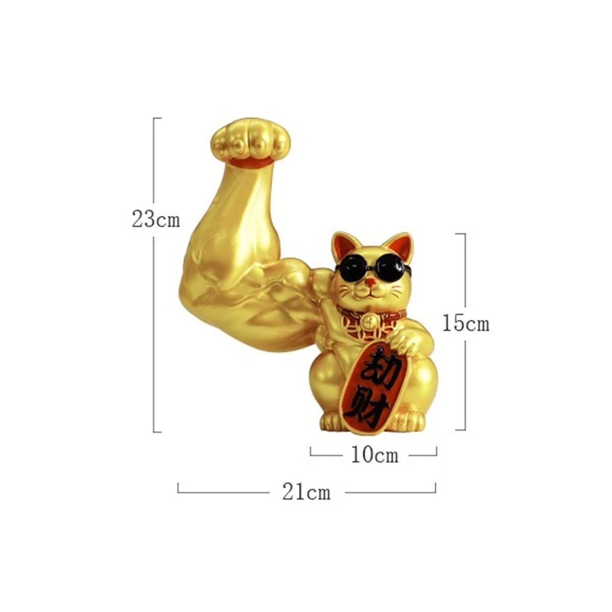 Gold Lucky Cat Statue - Fortune Welcoming Wealth Decoration for Home & Office | Strong Giant Arm Muscle Arm Opening Gift | Perfect for Feng Shui, Desk Decor & Good Luck Gifts