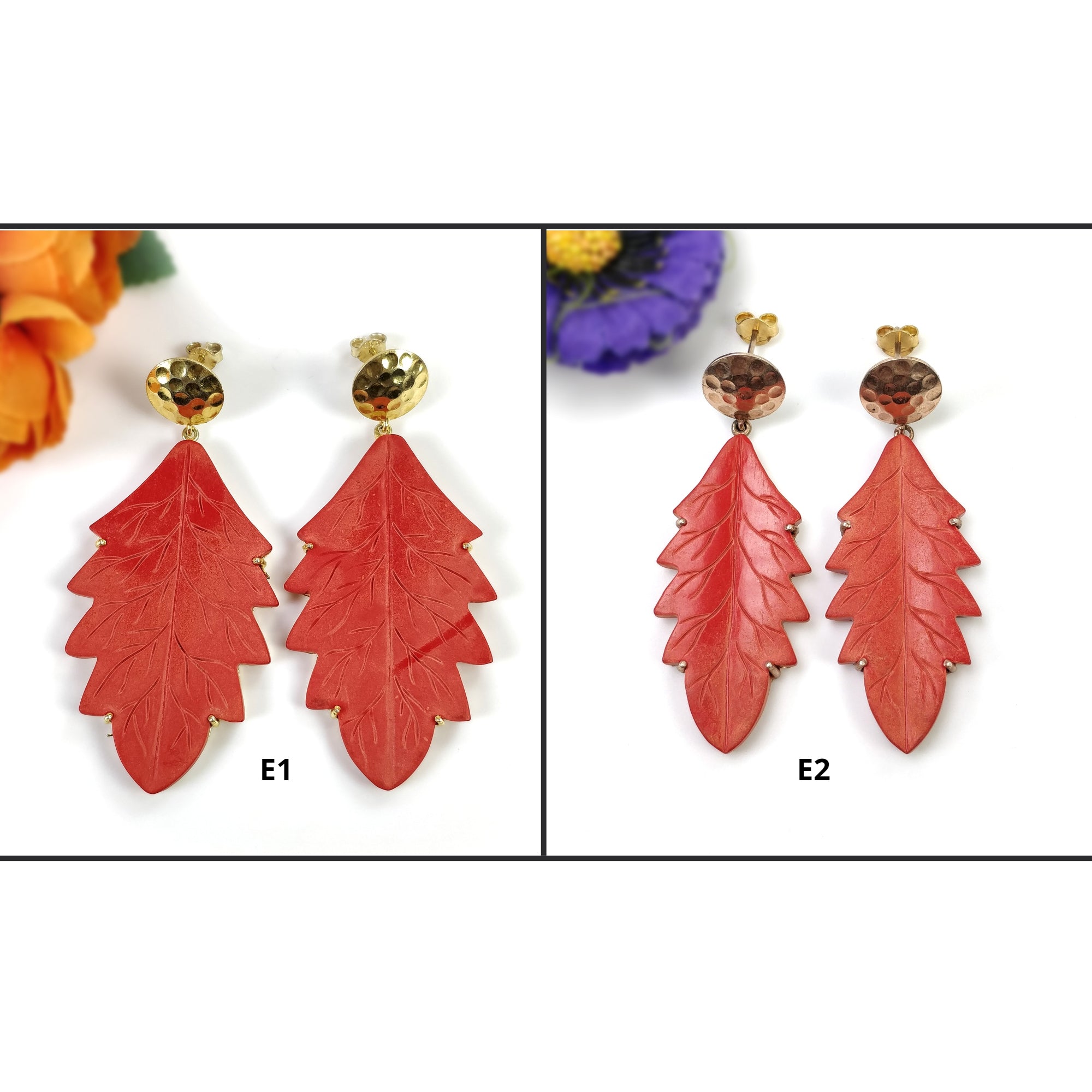 925 Sterling Silver Gold Plated Maple Leaf Earrings - Hand Carved Red Synthetic Gemstone Dangle Earrings with Push Back for Women | Perfect for Fall Fashion, Holiday Parties & Everyday Elegance