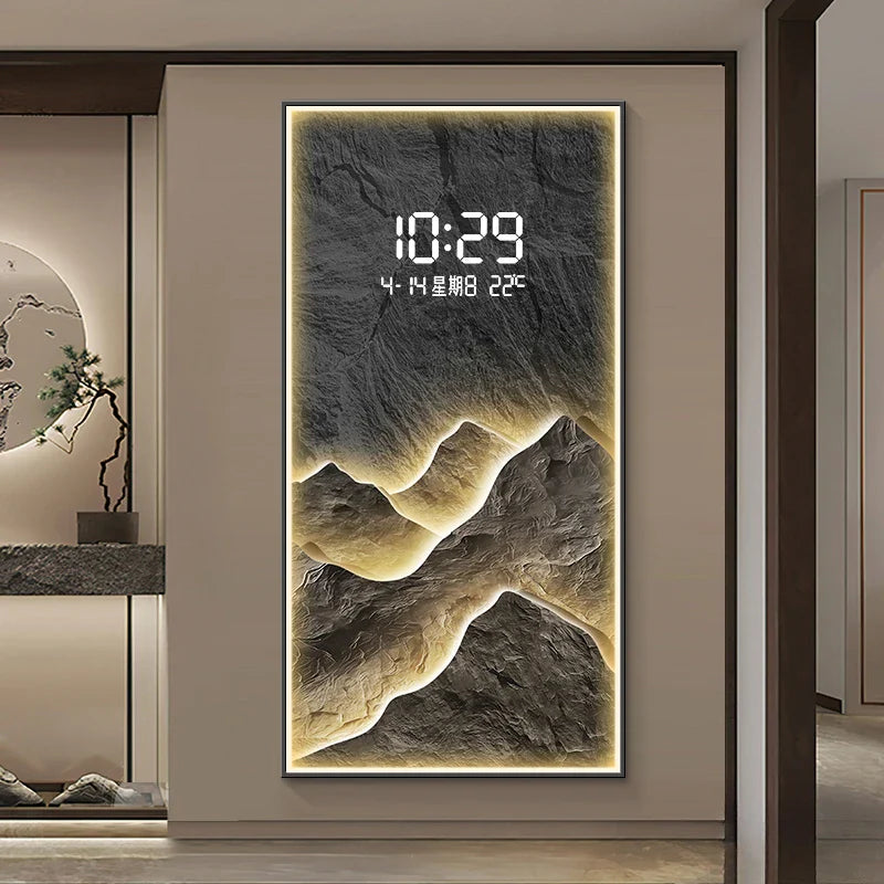 Digital Mountain Scenery Wall Clock - Modern LED Display Alarm Clock for Home, Office & Bedroom - Perfect for Nature Lovers & Rustic Decor