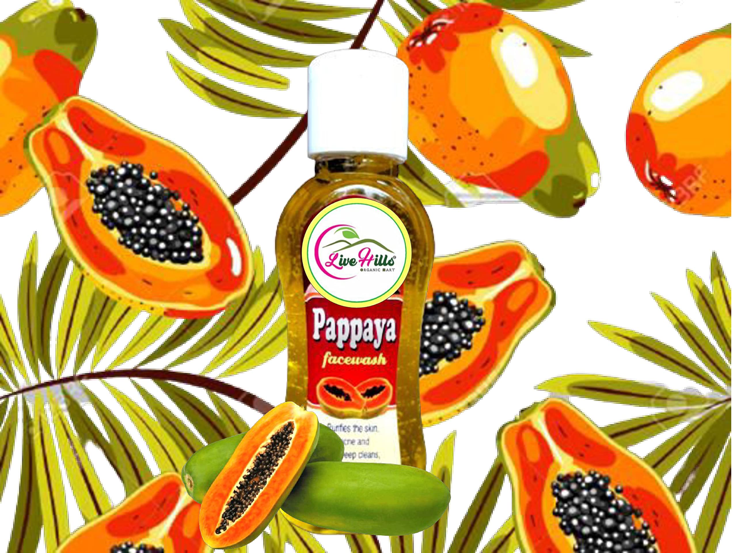 Live Hills Natural Herbal Papaya Face Wash Gel 100ml - Gentle Cleansing for Acne & Glowing Skin | Daily Skincare Routine