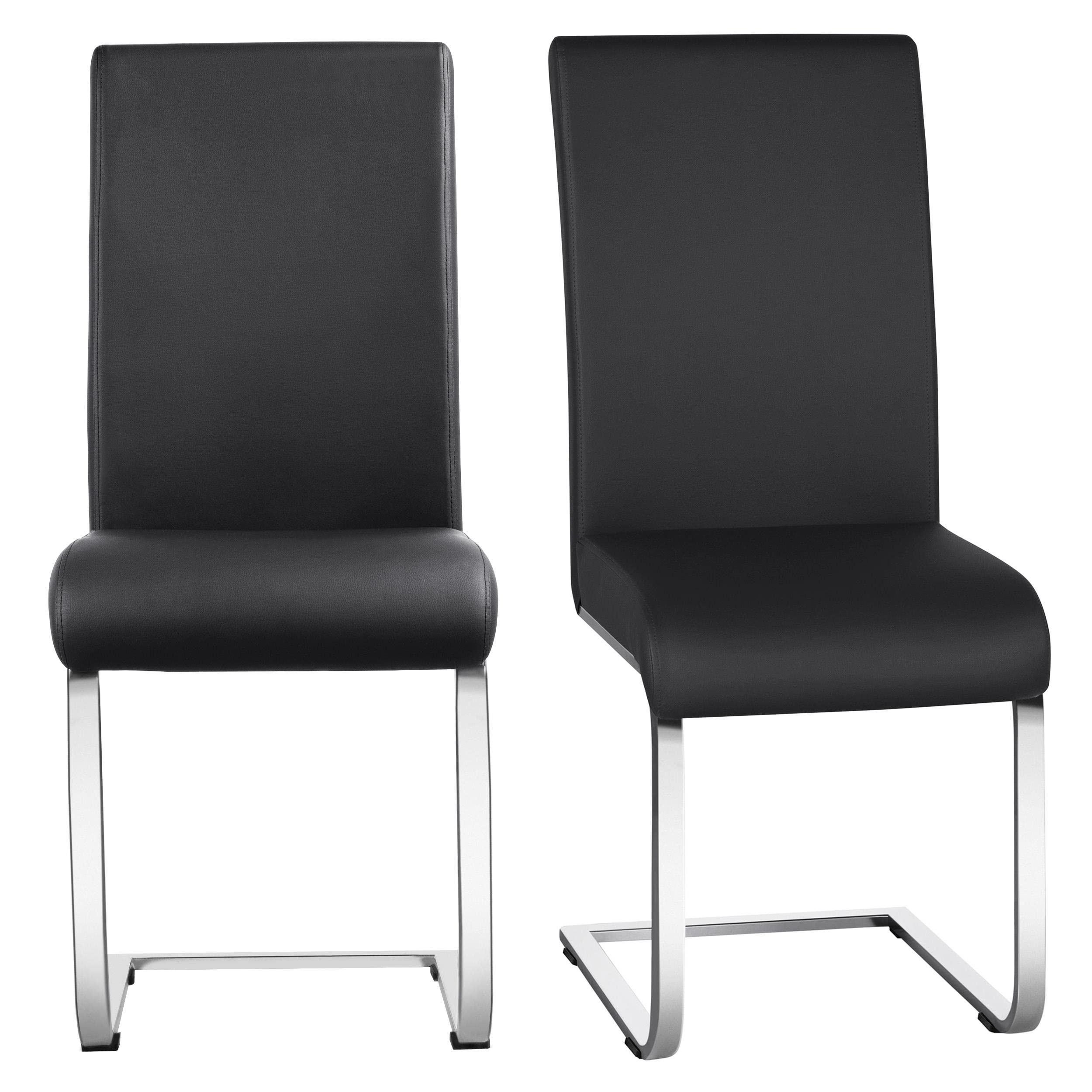 Premium PVC Leather Dining Chairs Set of 2 - Modern Kitchen & Living Room Chairs with Padded Seat & Sturdy Metal Legs - Black - Perfect for Home Dining, Kitchen Breakfast Nook & Small Space Apartments