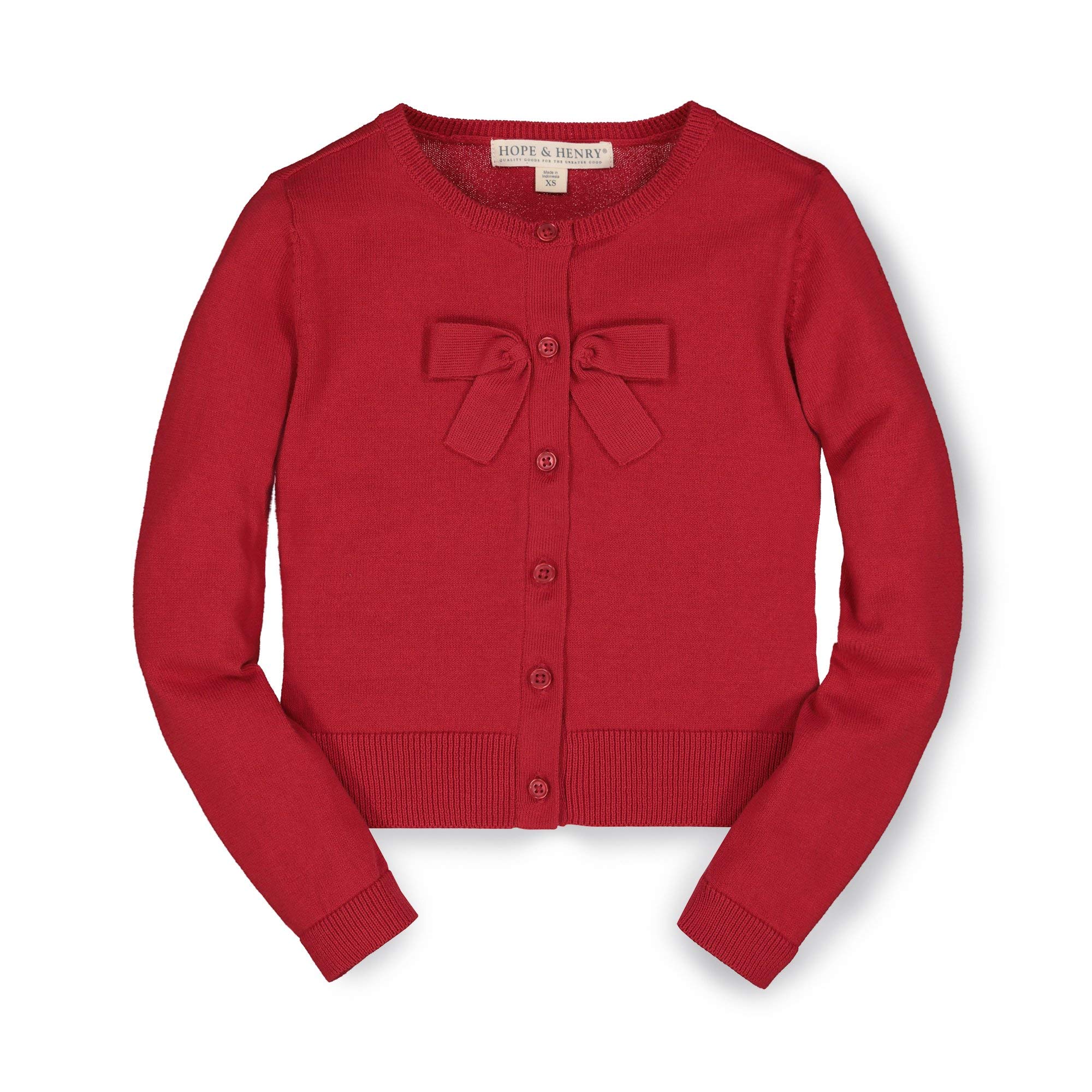 Hope & Henry Girls' Long Sleeve Knit Cardigan with Front Bow Detail - Cute & Cozy Sweater for School, Parties & Everyday Wear