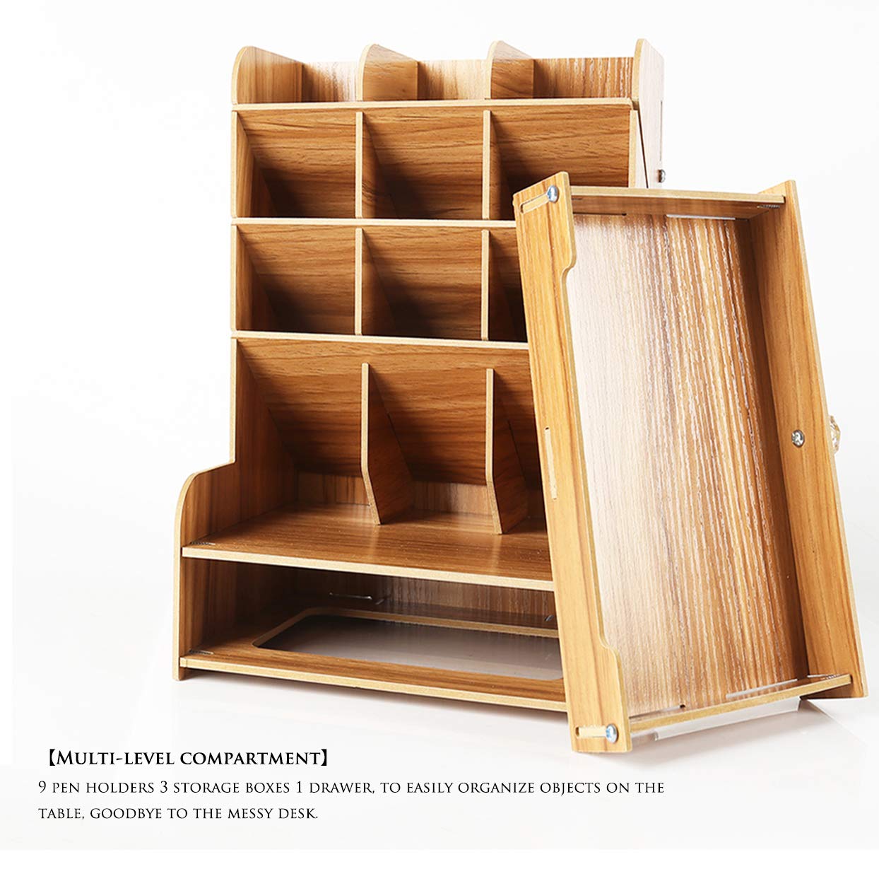 Catekro Wooden Desktop Organizer with Drawers - Desk & Art Supply Storage, Pencil Holders for Home Office - Perfect for Organizing Pens, Markers, Scissors & Craft Supplies on Your Workspace