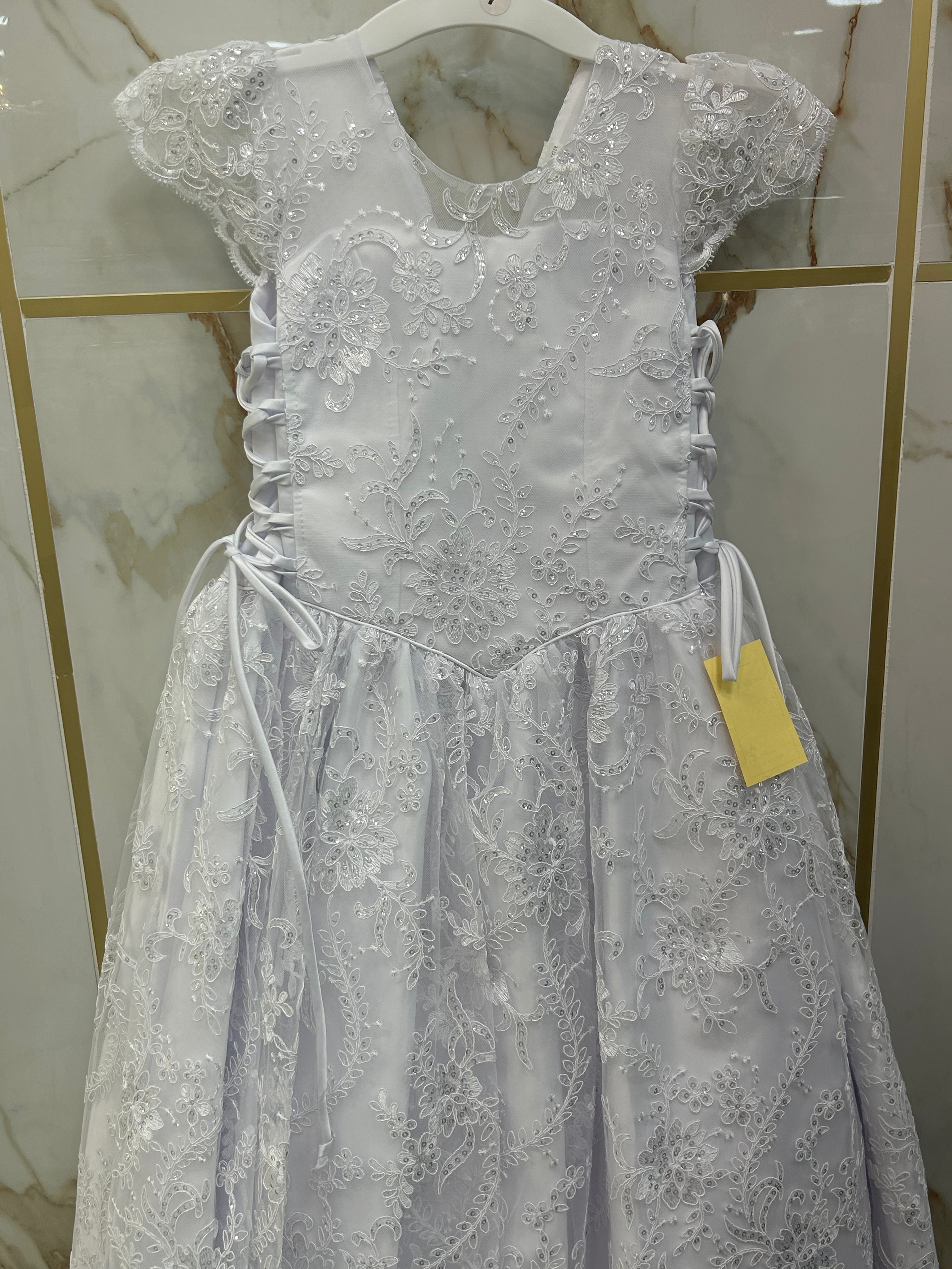 First Communion Dresses for Girls - Elegant White Lace Dress with Satin Bow (434/2414) | Perfect for Church Ceremonies, Baptisms & Special Occasions