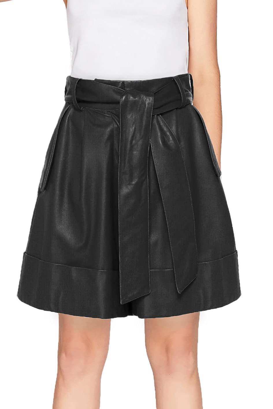 Women's High Waisted Wide Leg Leather Shorts with Belt - Fashionable Paperbag Waist Design for Summer Outfits & Casual Wear