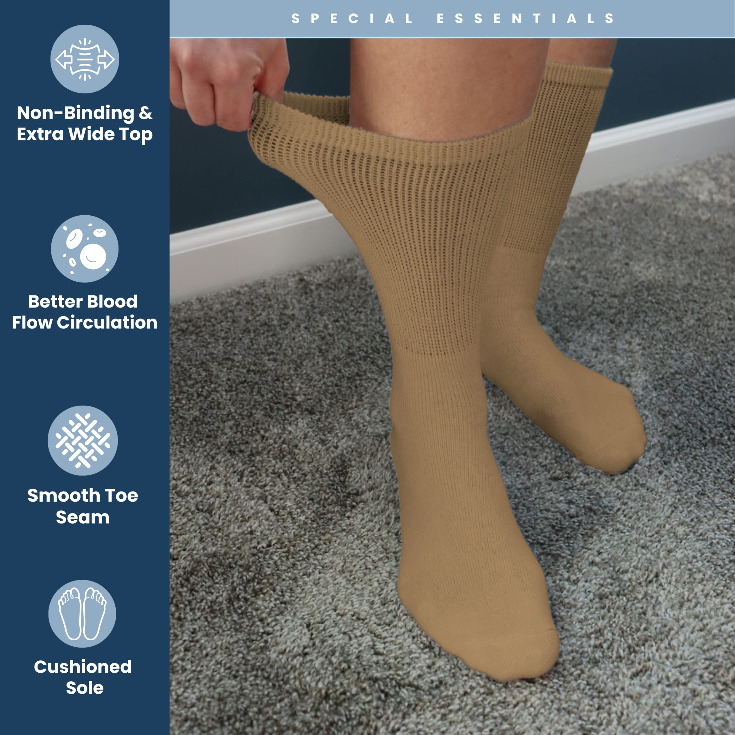 12 Pairs Cotton Diabetic Socks for Men & Women - Non-Binding Extra Wide Top Neuropathy Crew Socks - Comfortable & Breathable for Diabetes, Swelling & Circulation - Ideal for Daily Wear, Work & Travel