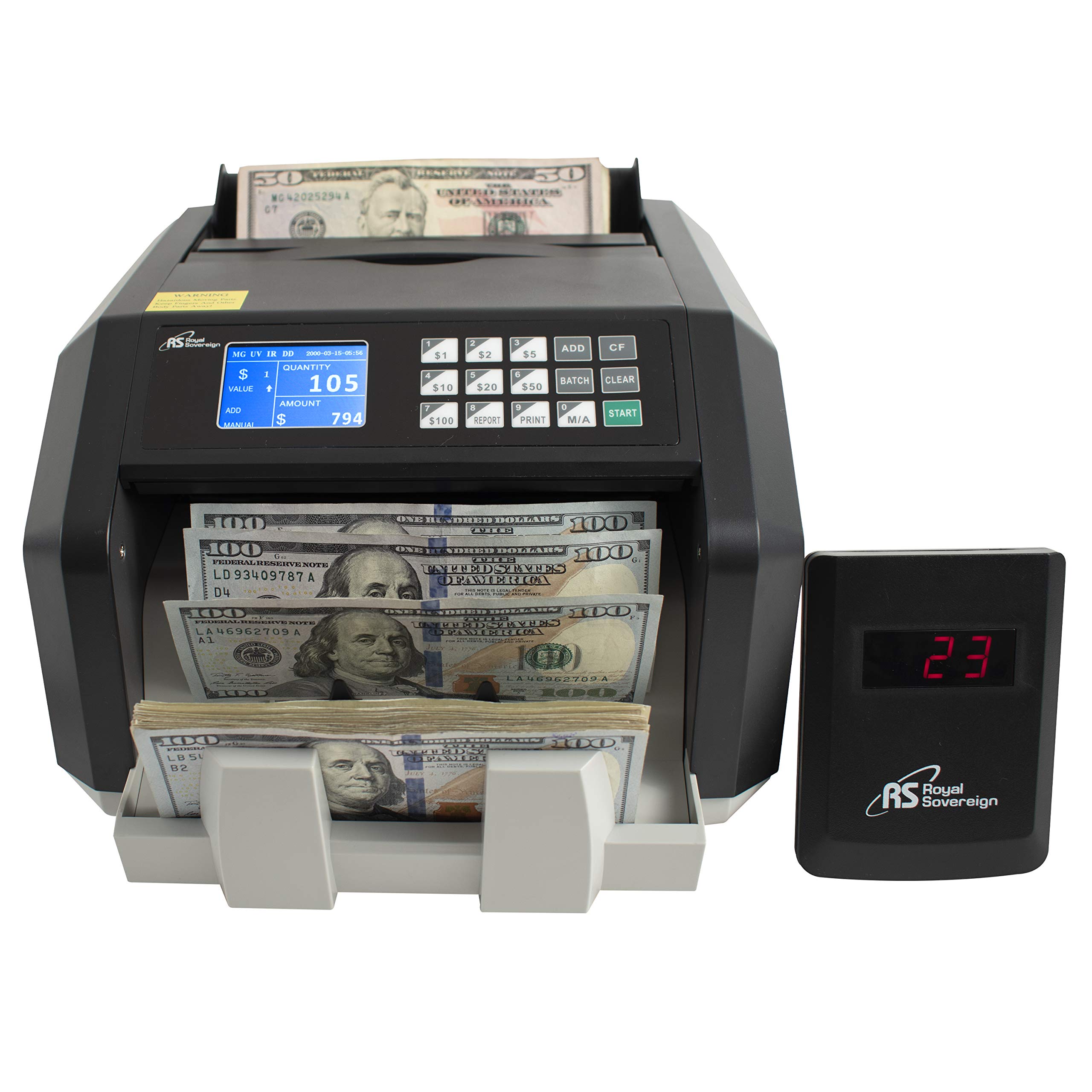 Royal Sovereign RBC-ES250 High Speed Money Counter Machine with UV/MG/IR Counterfeit Detection & Value Counting - Perfect for Banks, Retail Stores, and Cash-Intensive Businesses