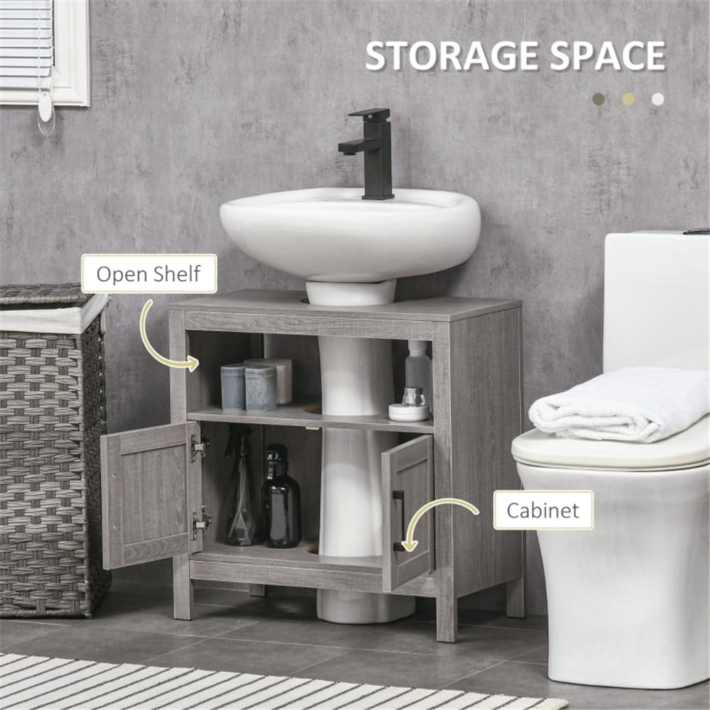 Under Sink Vanity Cabinet - Double Door Bathroom Storage Organizer with Particleboard Construction | Perfect for Small Bathrooms, Pedestal Sink Storage & Home Organization