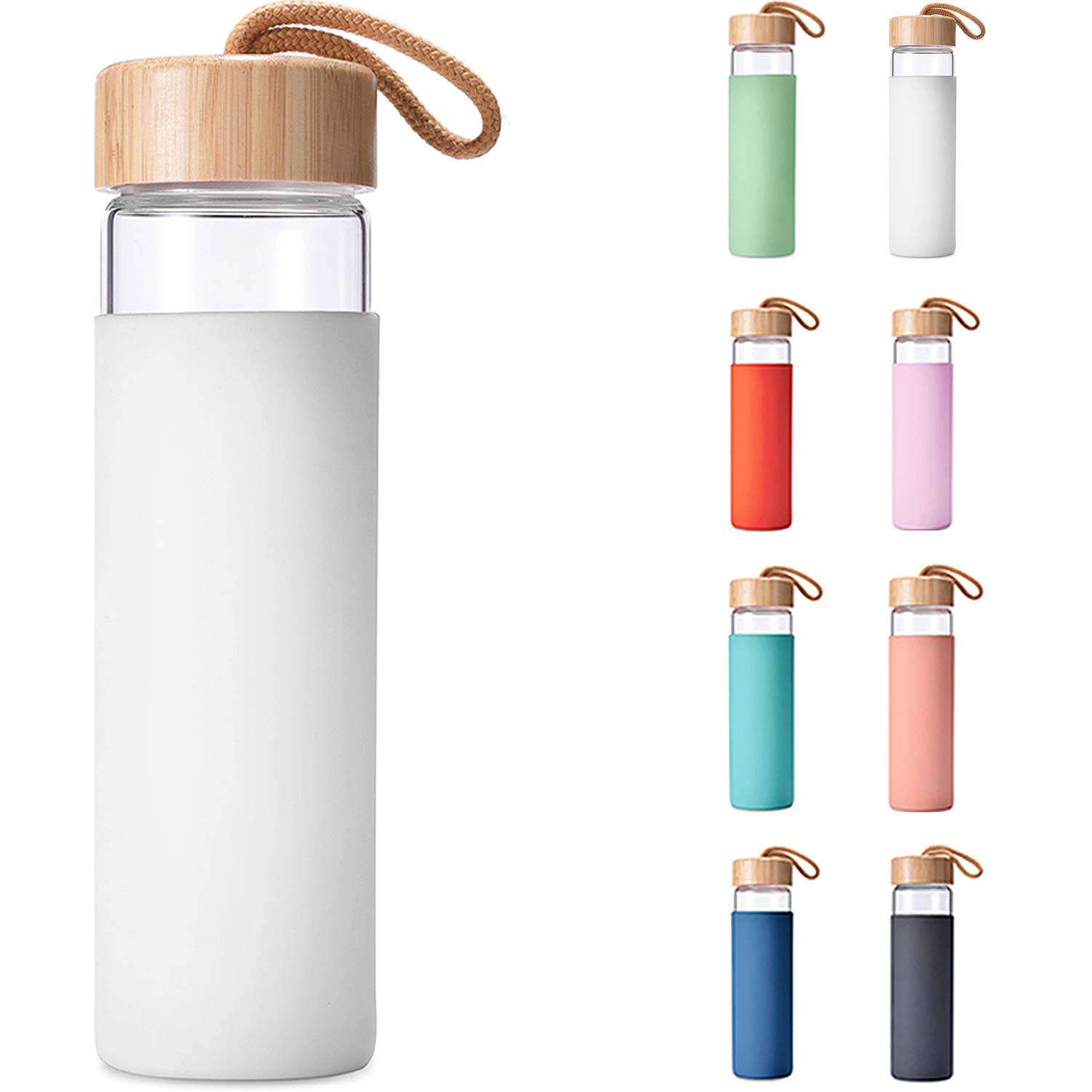 20 Oz Borosilicate Glass Water Bottle with Bamboo Lid & Silicone Sleeve - BPA Free Reusable Drinking Bottle - Eco-Friendly Glass Shaker Bottle with Cleaning Brush - Perfect for Gym, Office, Travel & Home Use