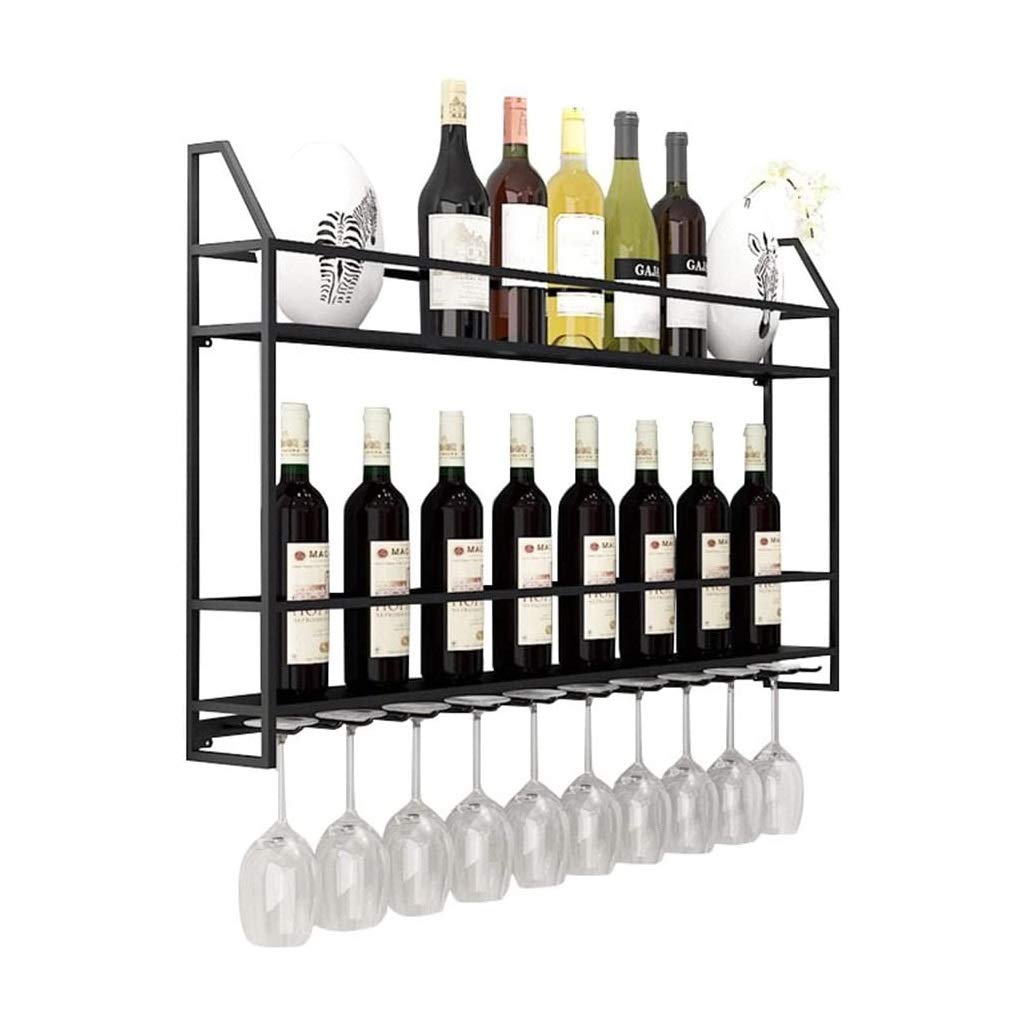GELISURE 2-Tier Wall Mounted Wine Rack with Glass Holder - Black Metal Wine Bottle Storage Shelf for Bar, Kitchen & Dining Room Decor - Perfect for Organizing Stemware, Goblets & Wine Bottles