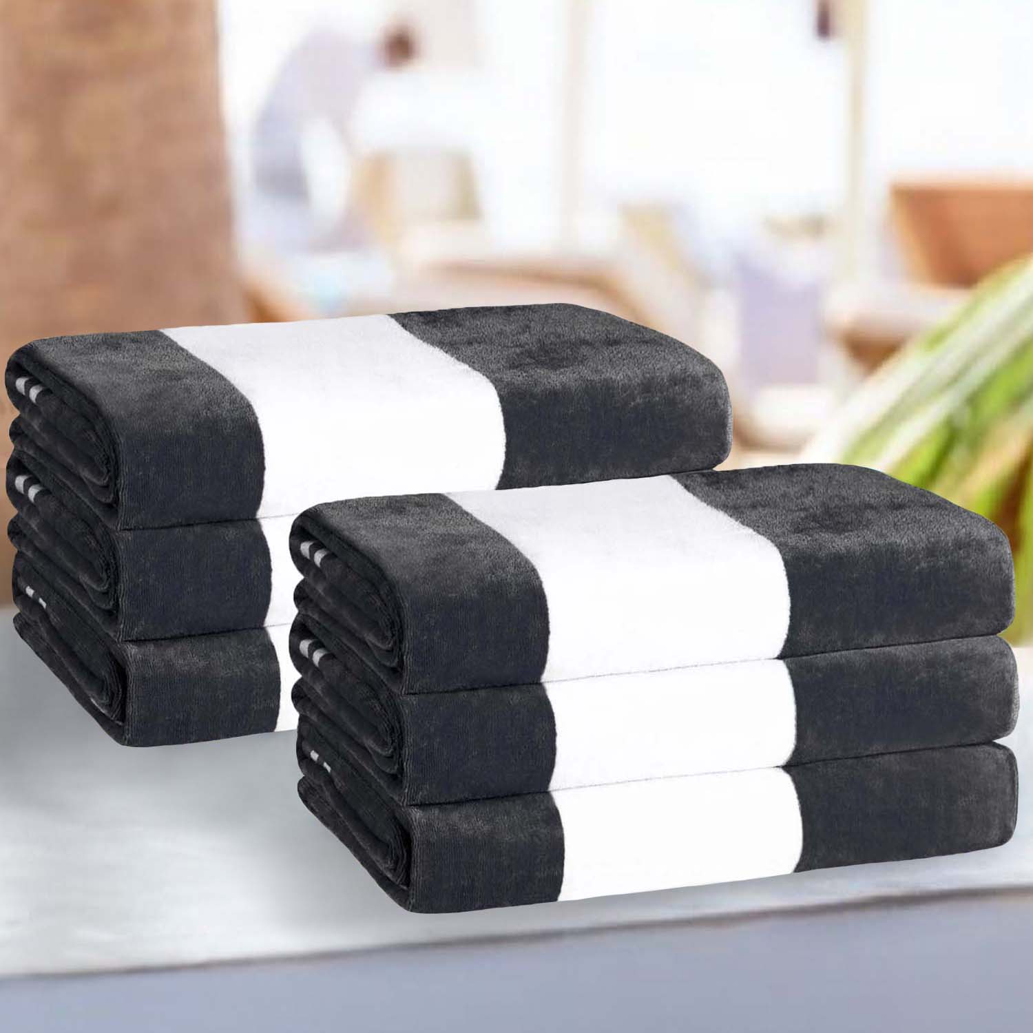 Premium Cabana Stripe Oversized Cotton Beach Towel Set of 2, 4, or 6 - Soft, Absorbent & Quick-Drying for Pool, Beach, Vacation & Spa Use