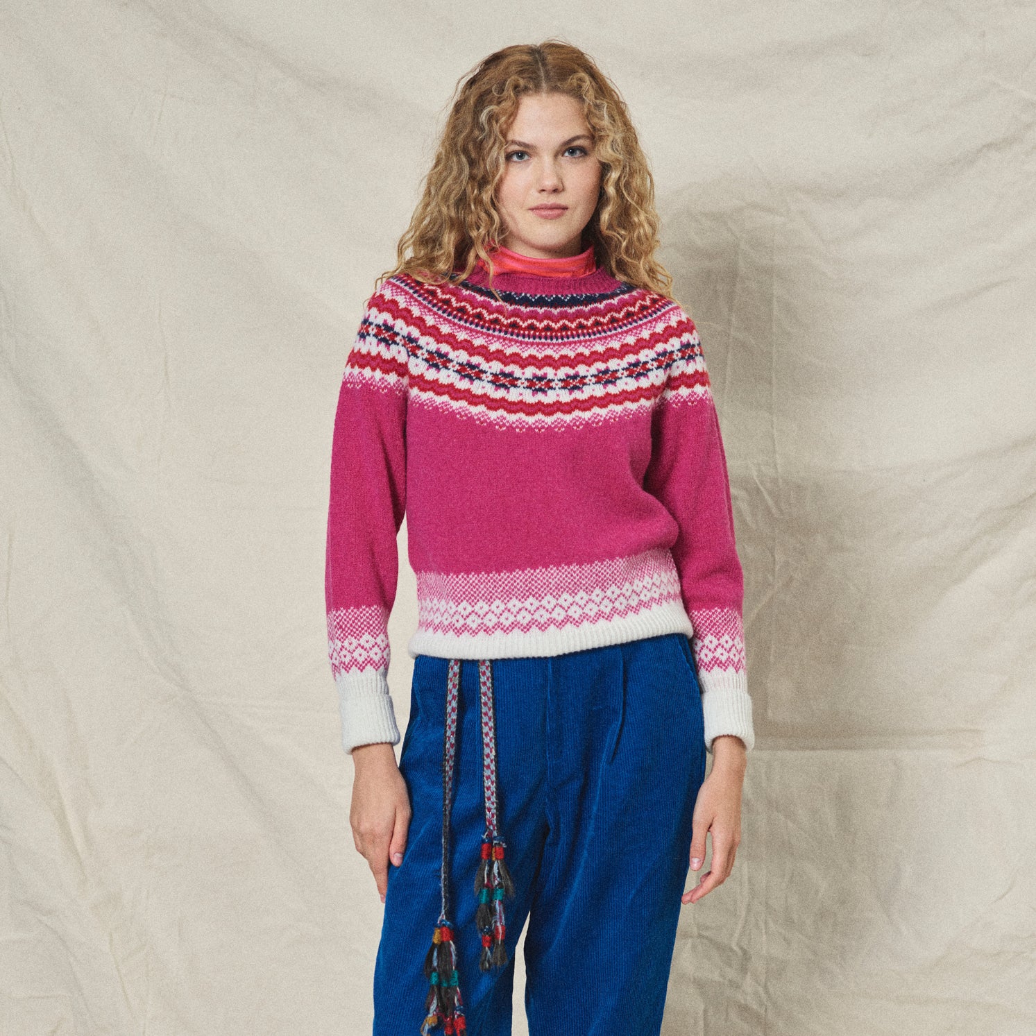 Ladies' Lowie Pink Fair Isle Knit Sweater - Cozy Winter Pullover for Women, Perfect for Christmas & Holiday Outfits
