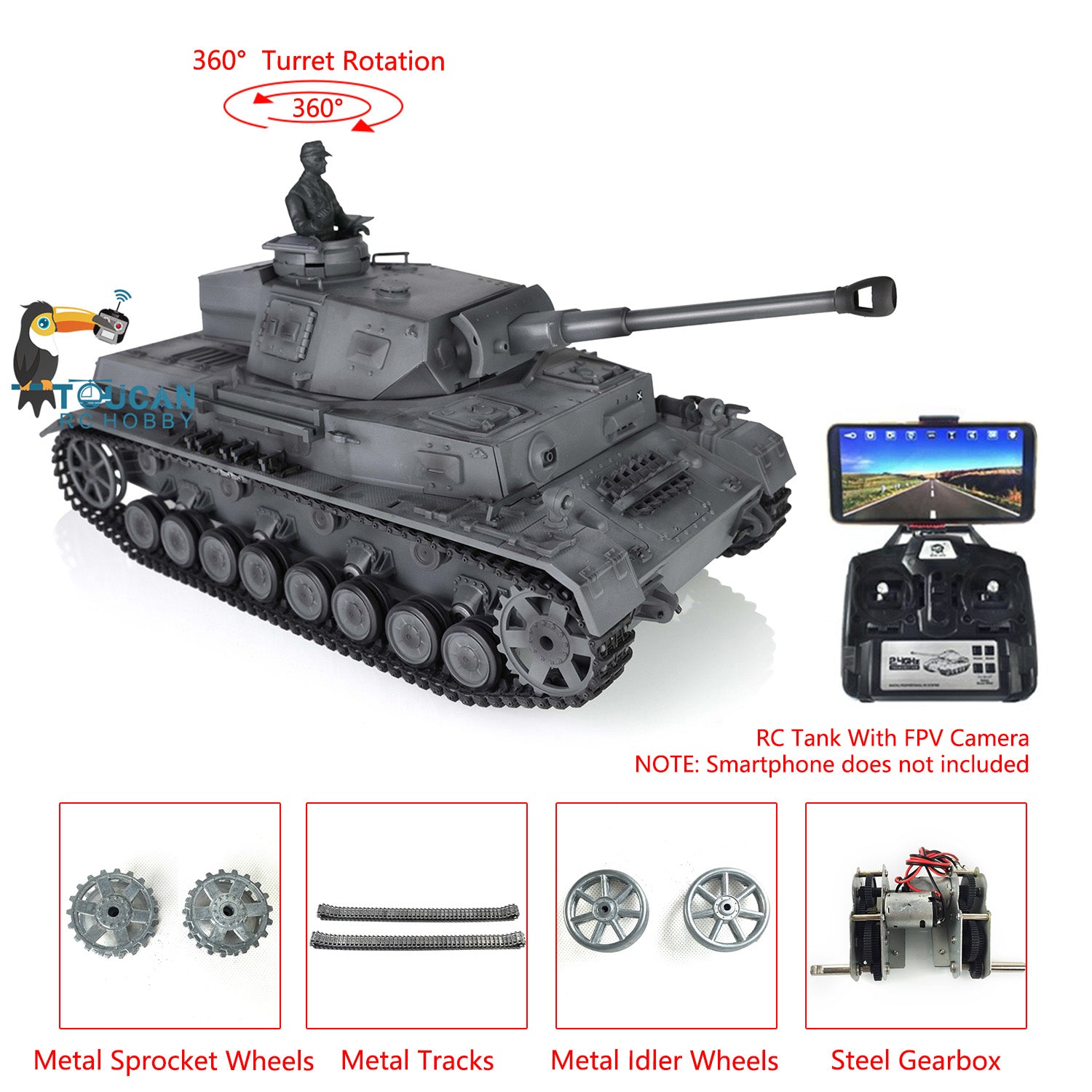 1/16 Henglong Upgraded Panzer IV F2 RC Tank - 3859 Model with FPV Camera, 360° Rotating Turret, Metal Sprocket Wheels & Engine Sound | Military Vehicle Collectible, Battle Simulation & Outdoor Play