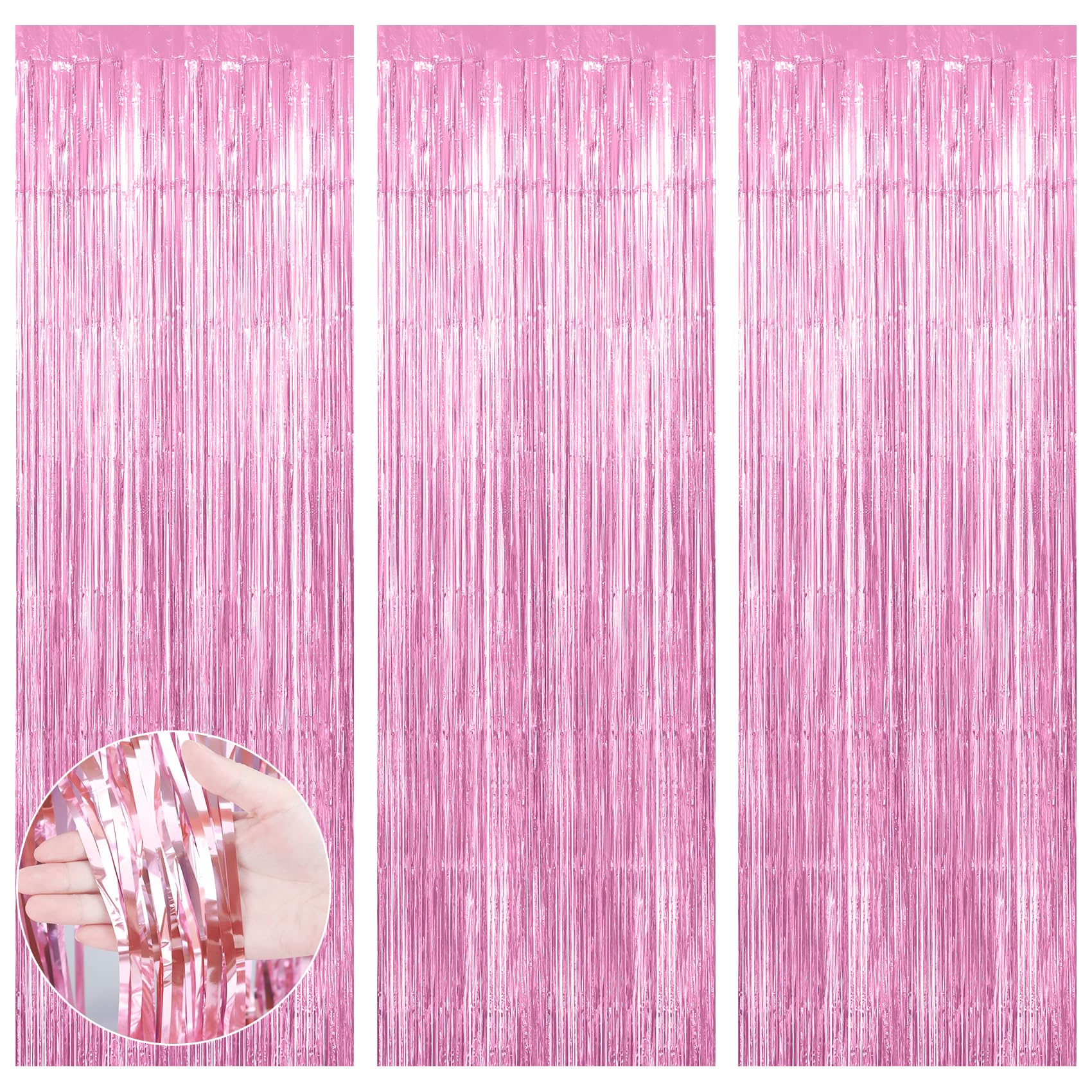 Pink Foil Fringe Backdrop Curtains - 3 Pack 3.3x6.6ft Tinsel Party Decor for Valentine's Day, Birthday, Wedding, Bachelorette & Graduation - Perfect for Photo Booths, Stage Decorations & Event Backgrounds