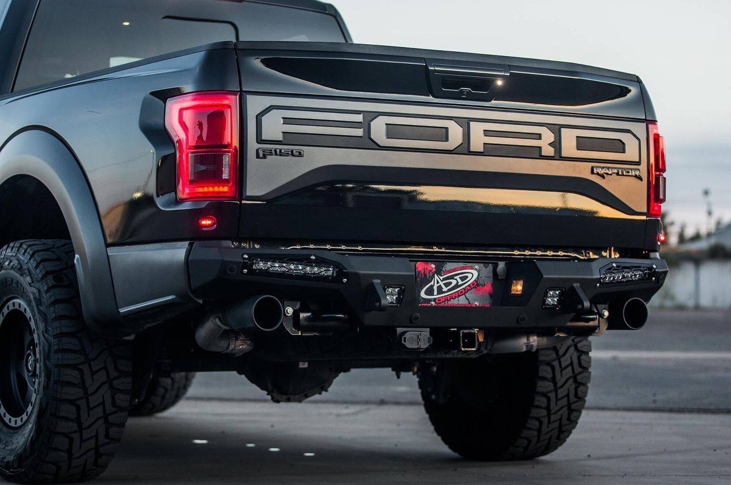 2017-2020 Ford F150 Raptor Honeybadger Rear Bumper with Tow Hooks, Backup Sensors & 10