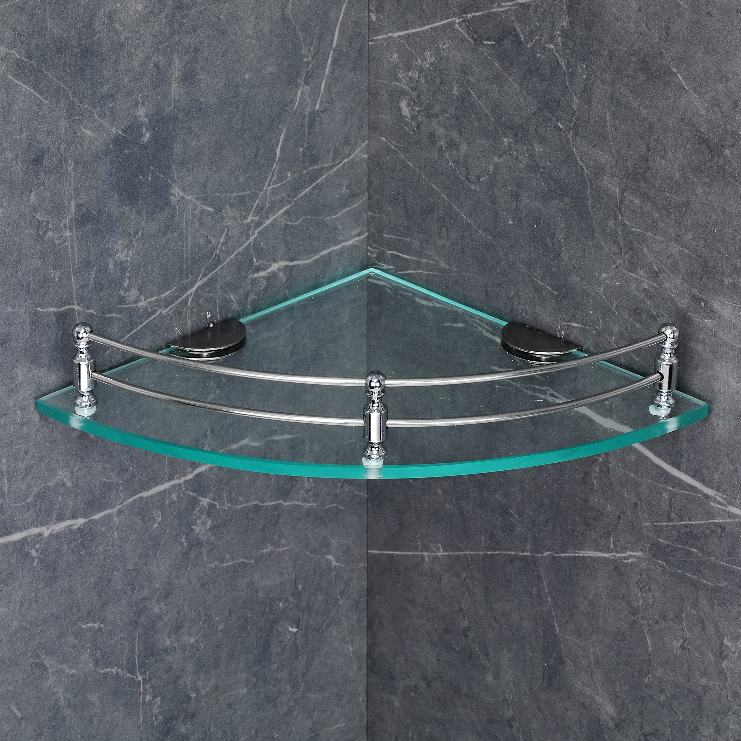 Clear Glass Corner Shelf - 9 x 9 Inch Wall Mounted Bathroom Shelf for Shower, Living Room & Kitchen Storage - Multipurpose Transparent Floating Shelf (Pack of 1) - Perfect for Organizing Toiletries, Decor & Small Items