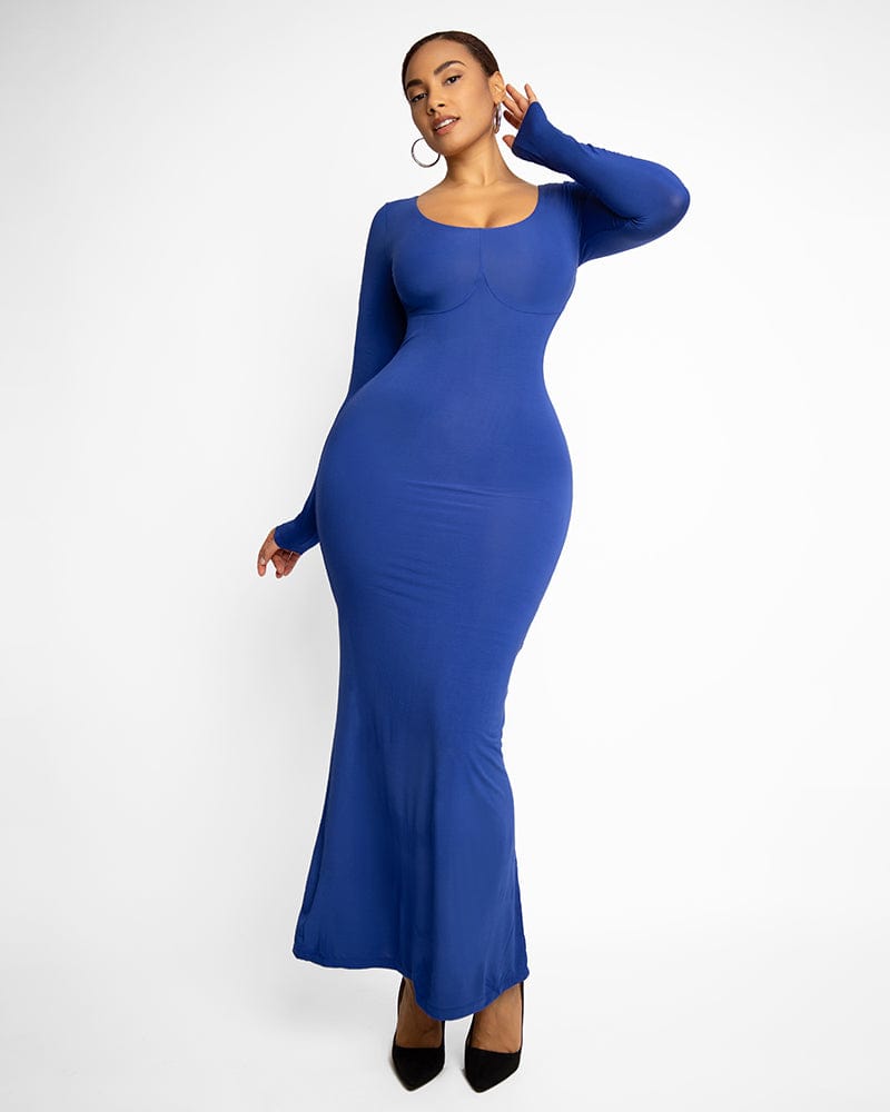 Slim Fit Shaping Maxi Dress for Women - Flattering Bodycon Long Dress with Side Pockets - Perfect for Weddings, Parties & Summer Vacations