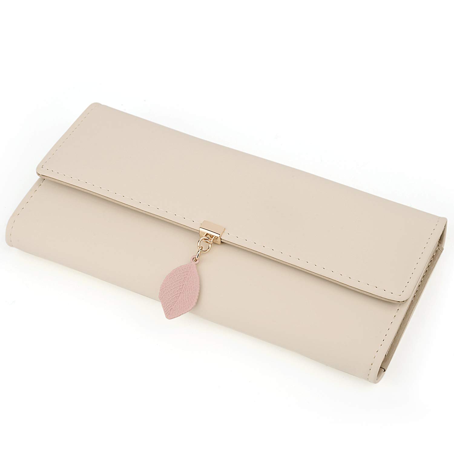 UTO RFID Blocking Wallet for Women - PU Leather Leaf Pendant Card Holder with Zipper Coin Purse | Phone & Checkbook Organizer | Perfect for Travel, Shopping & Everyday Use