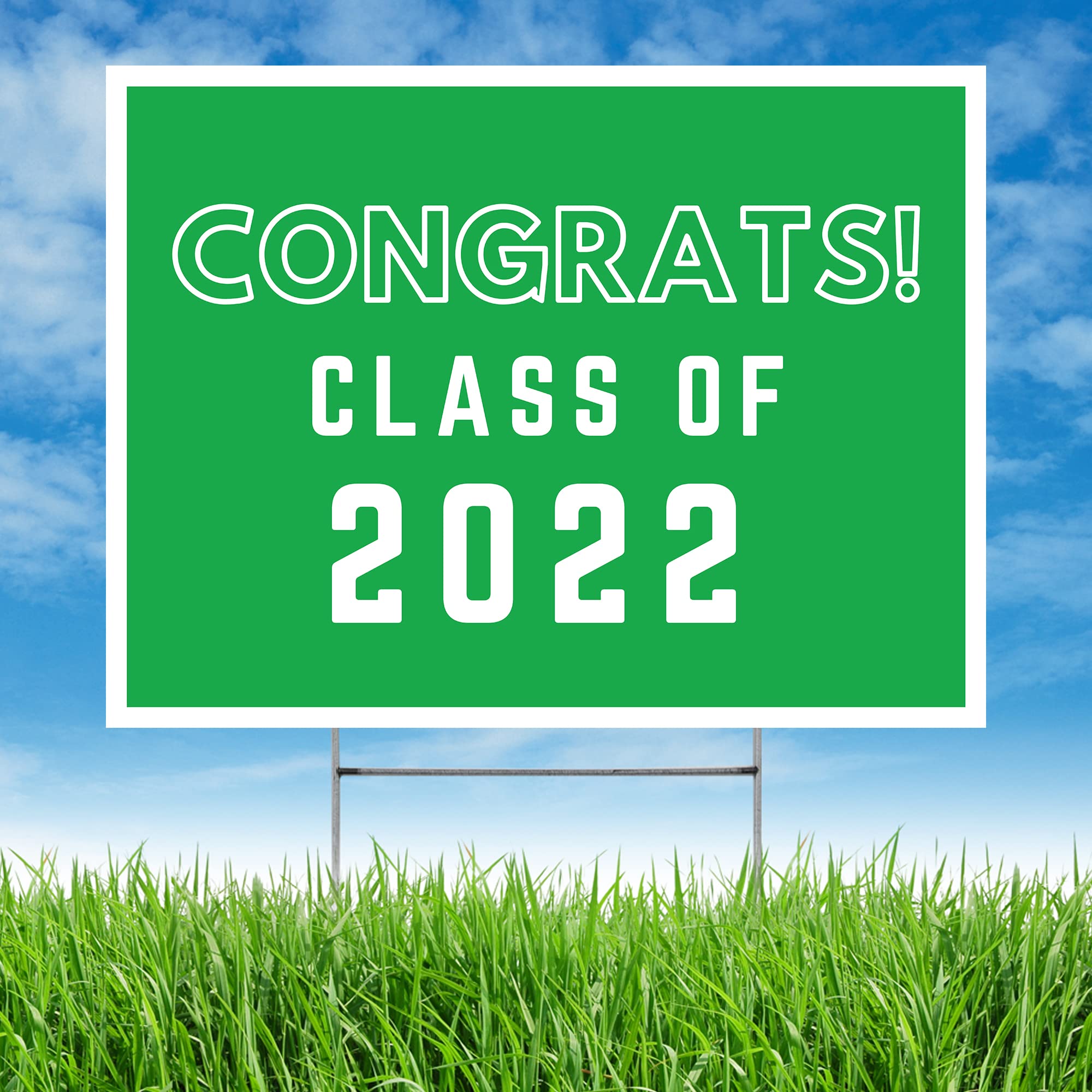 Graduation Yard Signs 24x18 Inch - 4 Pack Green Congrats Grad Lawn Decor | Double-Sided Print with H-Stake | Weatherproof Outdoor Party Decorations for Patio, Garden & Graduation Celebrations | Made in USA