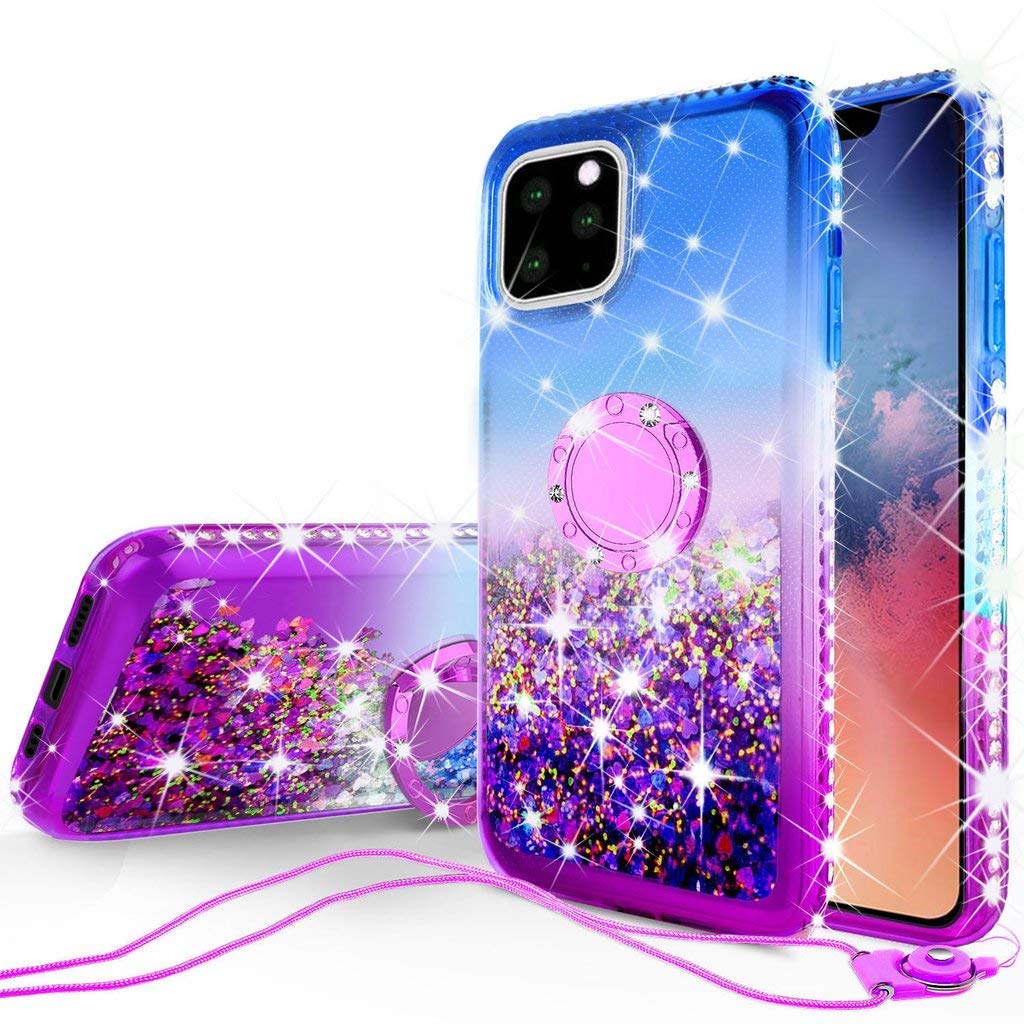 iPhone 11 Pro Max Case with Screen Protector & Ring Stand - Magnetic Car Mount Cover for Women (Purple/Blue) - Perfect for Work & Travel