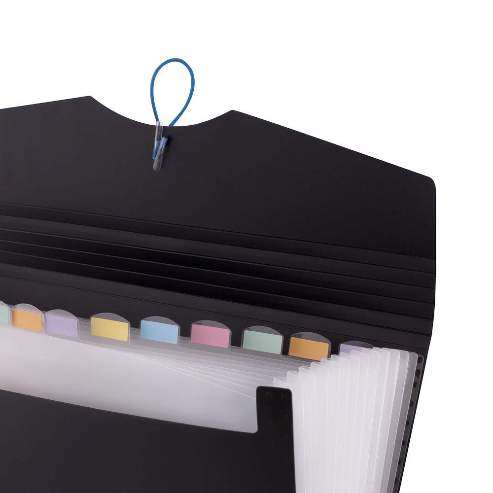 D.RECT 5580 - 12 Pocket Expandable A4 File Organizer | Black Accordion Folder for Documents | Office Paper Storage Solution - Perfect for Business, School & Home Organization