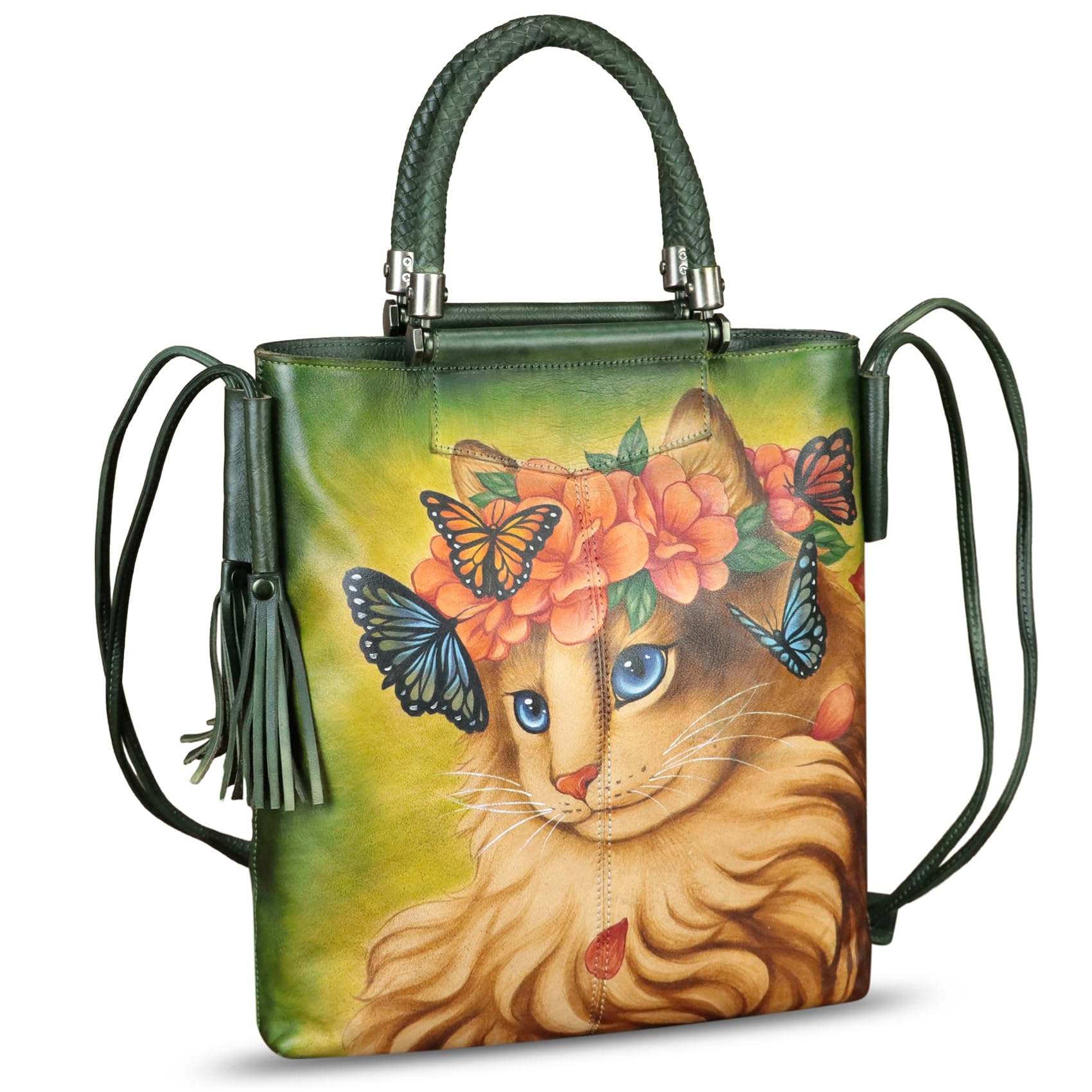 Genuine Leather Handbag for Women - Hand Painted Top Handle Crossbody Purse & Work Tote Bag - Handmade Designer Shoulder Bag for Office, Travel & Everyday Use