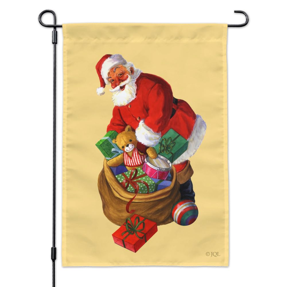 Christmas Holiday Santa and His Bag of Toys Garden Yard Flag - Festive Outdoor Decor for Holiday Season