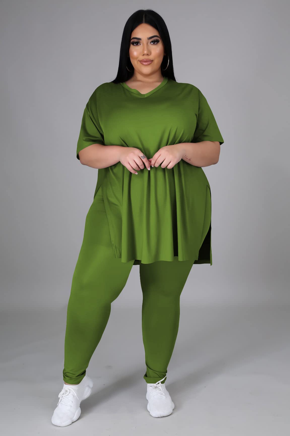 Plus Size Women's 2-Piece Loungewear Set - Oversized T-Shirt & Long Sweatpants Comfy Outfit for Summer | Casual Wear, Home Relaxation, Yoga & Lounge