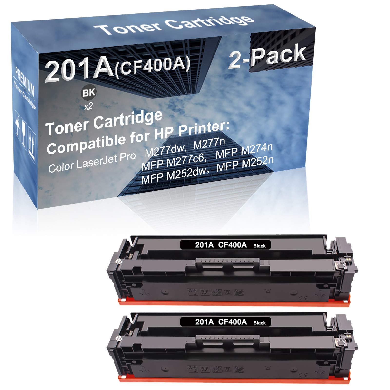 2-Pack Black High Capacity 201A (CF400A) Compatible Toner Cartridge for Brother M277dw & M277n Printers - Perfect for Office & Home Printing Needs