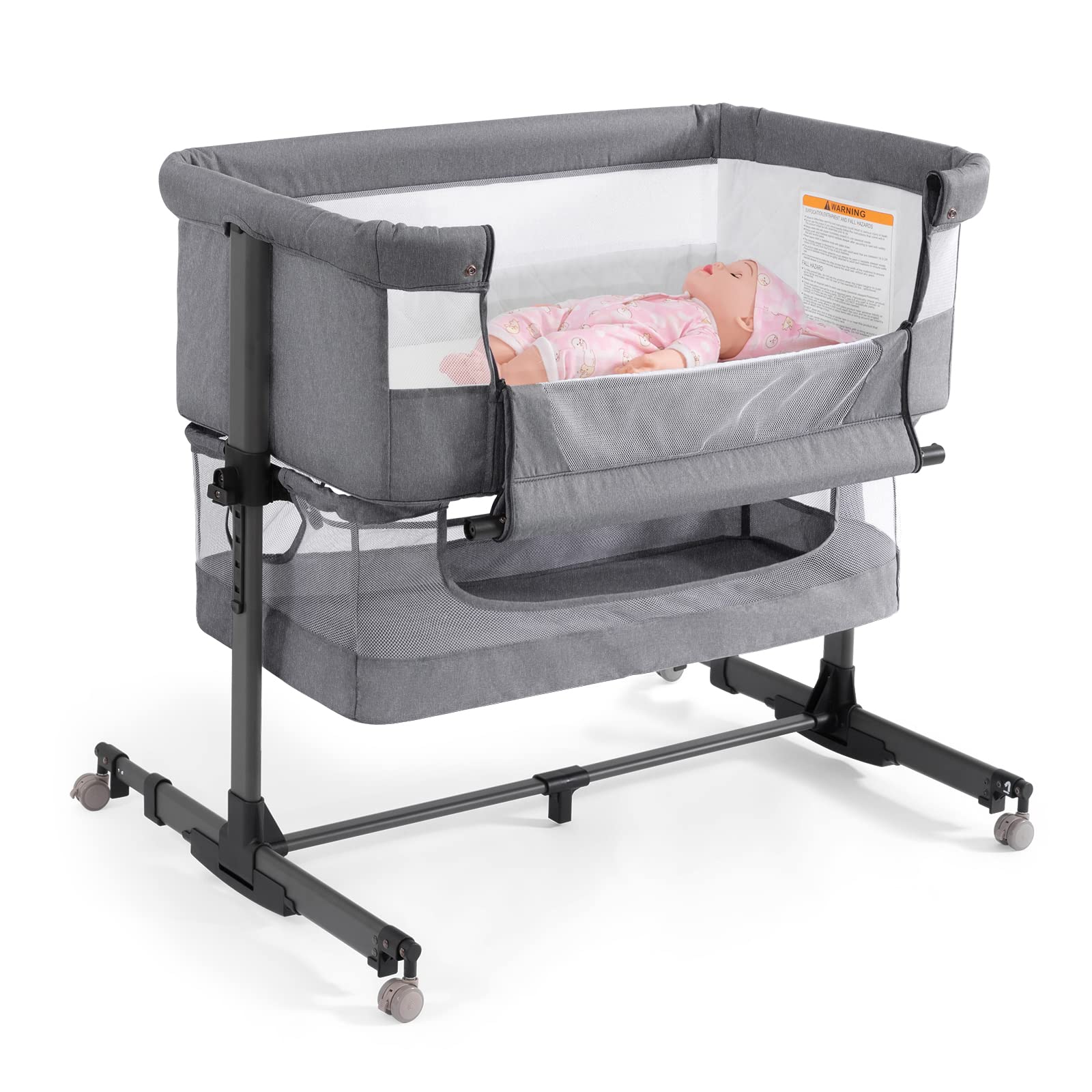 Ihoming 3-in-1 Convertible Baby Bassinet Bedside Sleeper - Infant Bed, Co-Sleeper Crib & Cradle Bassinet | Deep Grey | Safe & Portable for Nursery, Bedroom & Travel