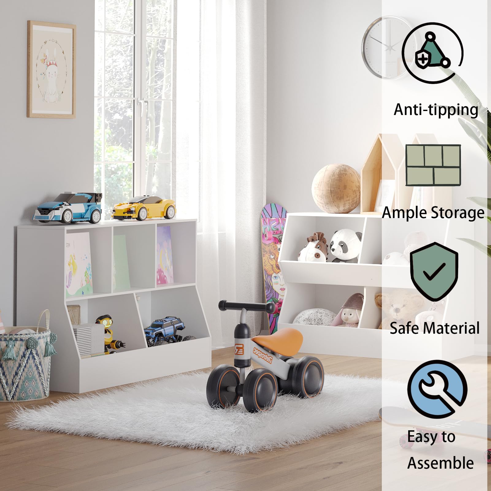 DINZI LVJ 5-Cubby Wooden Toy Storage Organizer & Kids Bookshelf - White 39.4