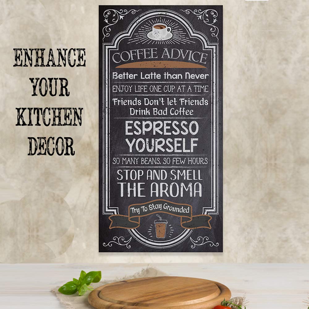 Extra Large 24x48 Coffee Advice Espresso Yourself Chalkboard Wood Style Vertical Stretched Canvas - Classic Coffee Bar Decor, Kitchen Table Accessories, Farmhouse Display | Perfect for Coffee Shops, Home Kitchens & Rustic Cafés